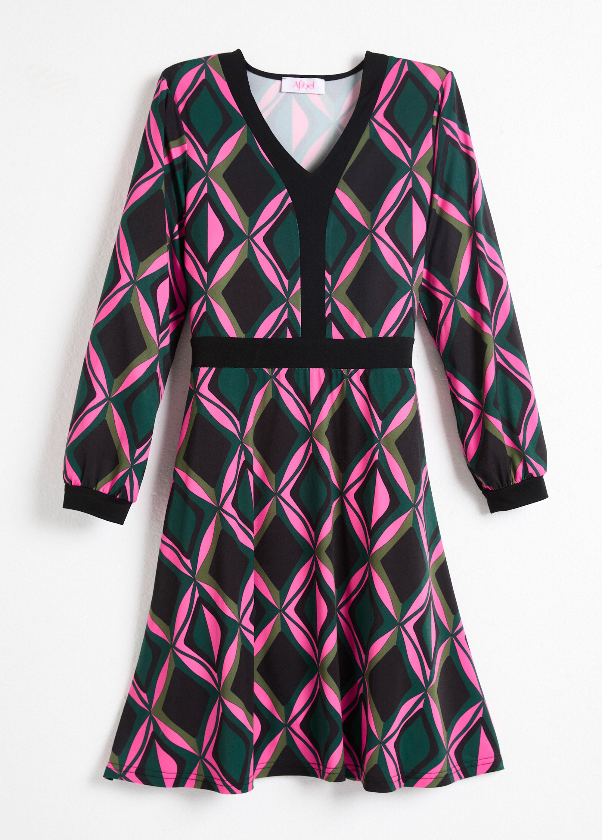 Robe évasée courte graphique col V Femme Rose HORLANE AP1