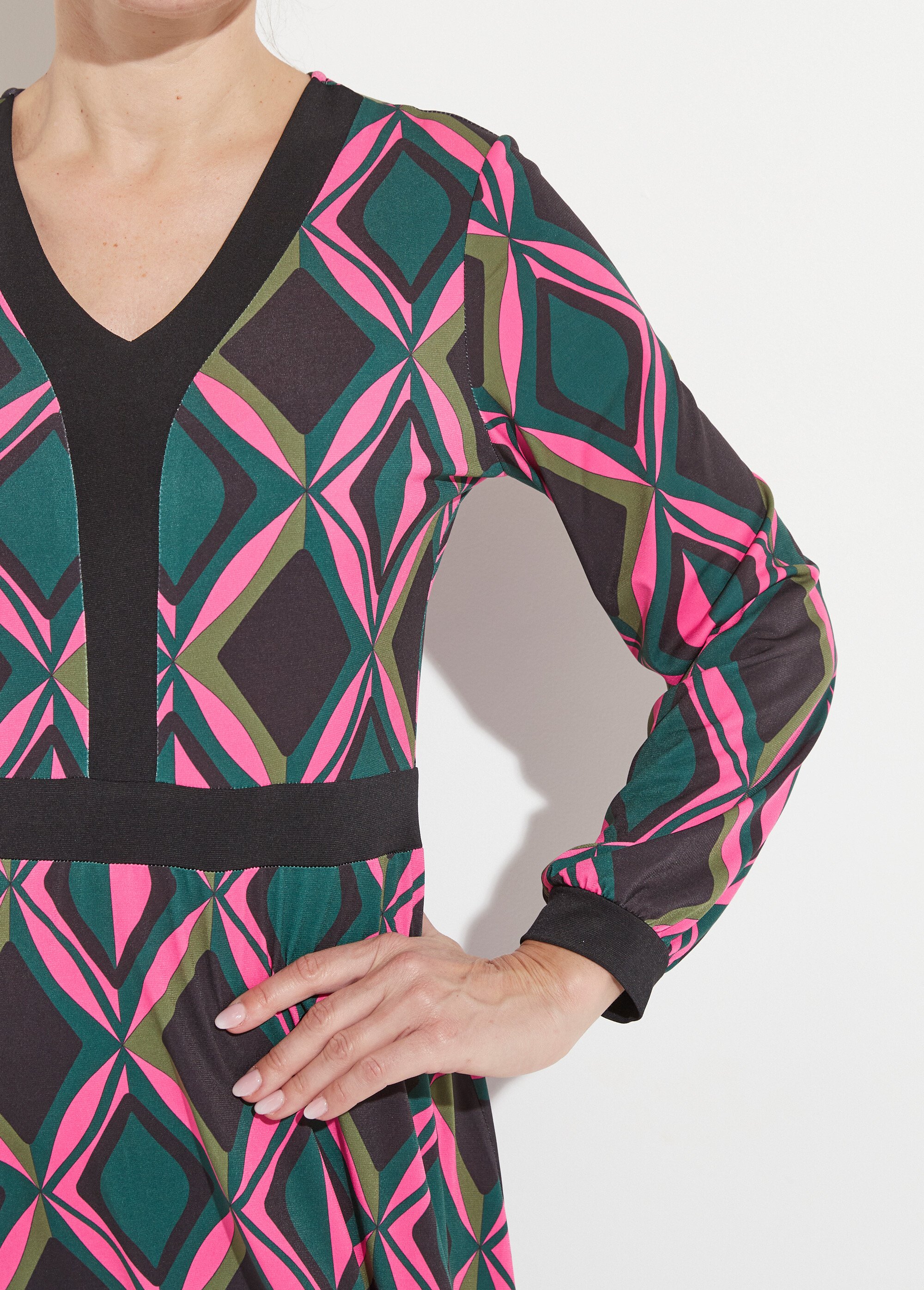 Robe évasée courte graphique col V Femme Rose HORLANE DE1