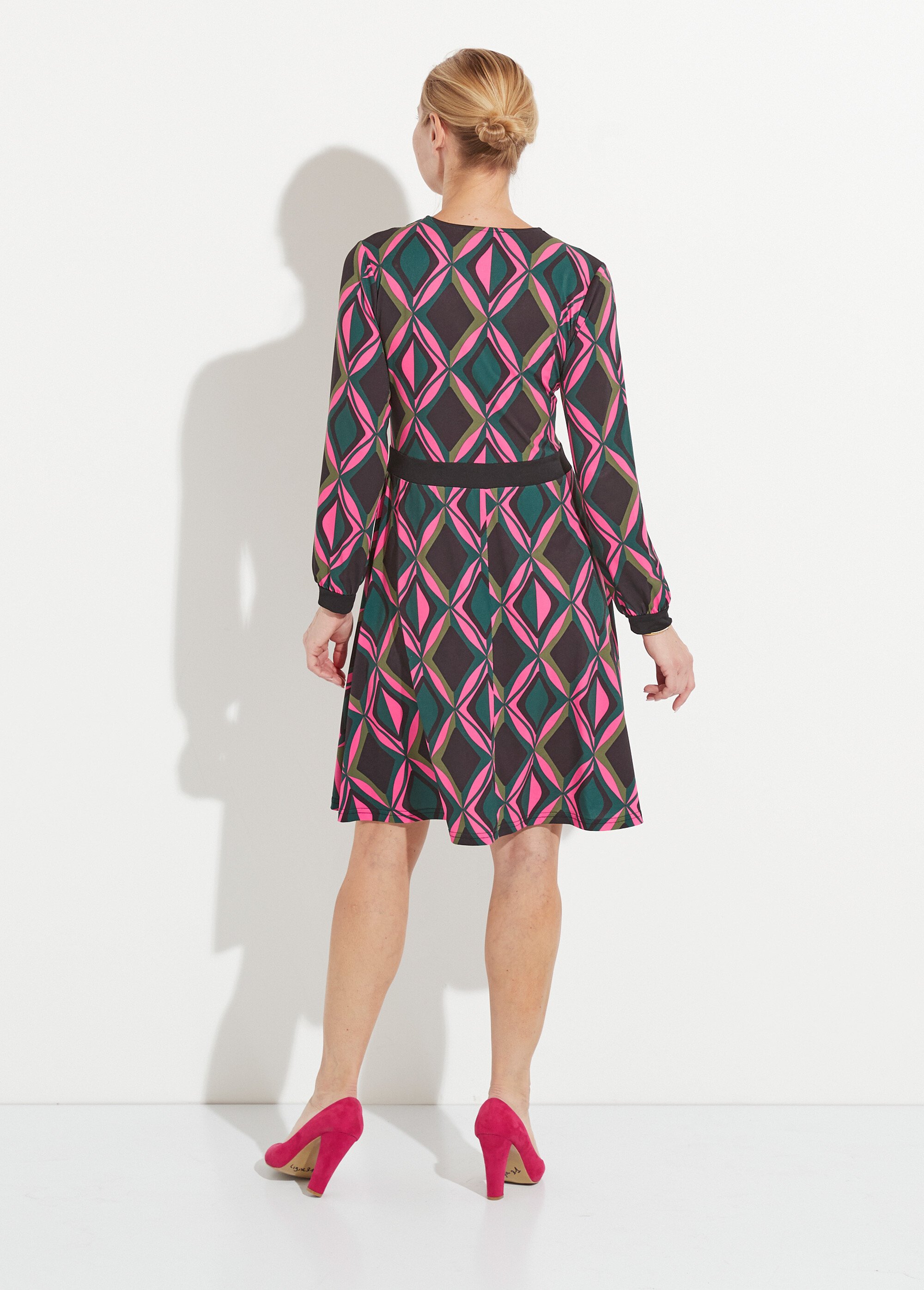 Robe évasée courte graphique col V Femme Rose HORLANE DO1