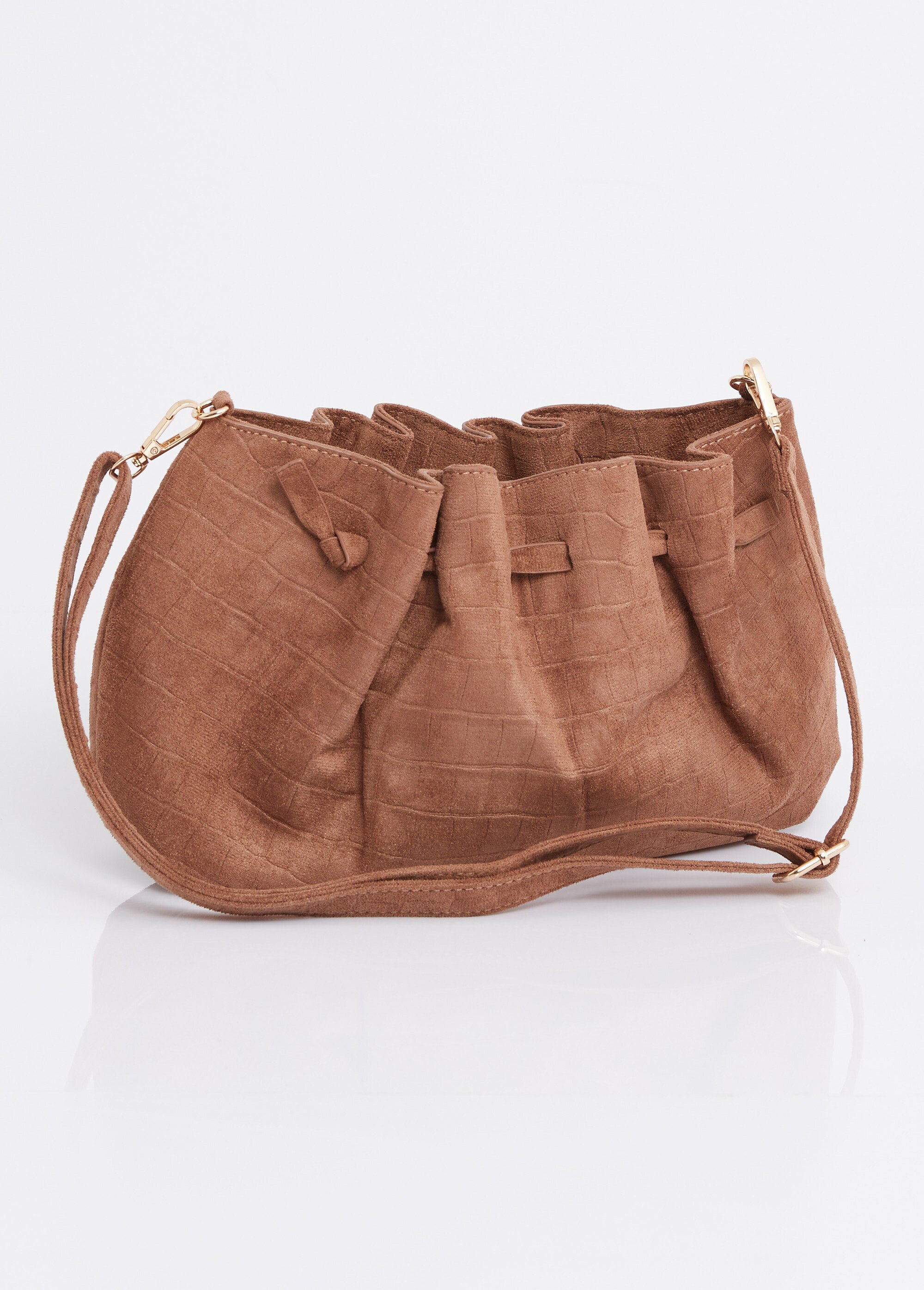 Sac à main suédine effet croco Femme Marron MIM26020 DO1