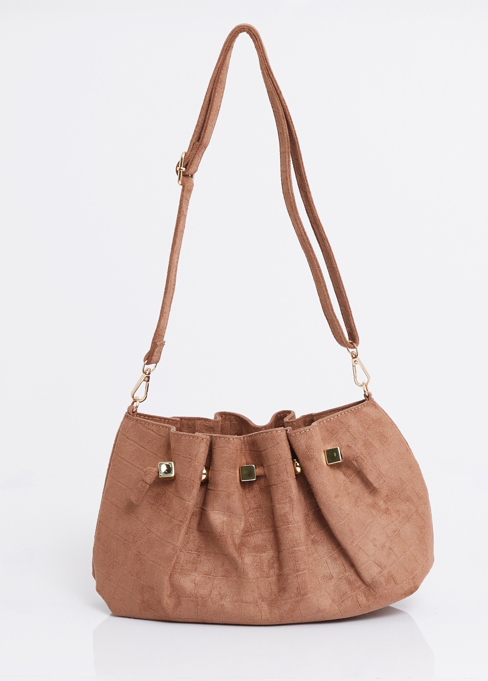 Sac à main suédine effet croco Femme Marron MIM26020 FA1