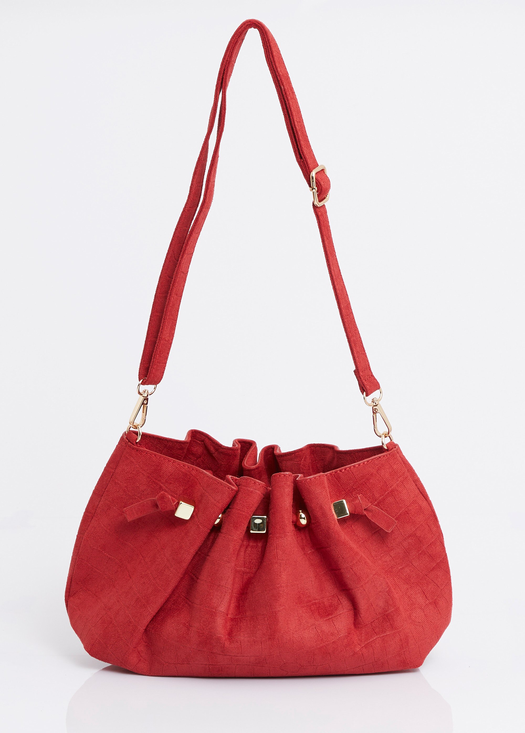 Sac à main suédine effet croco Femme Rouge MIM26020 FA1
