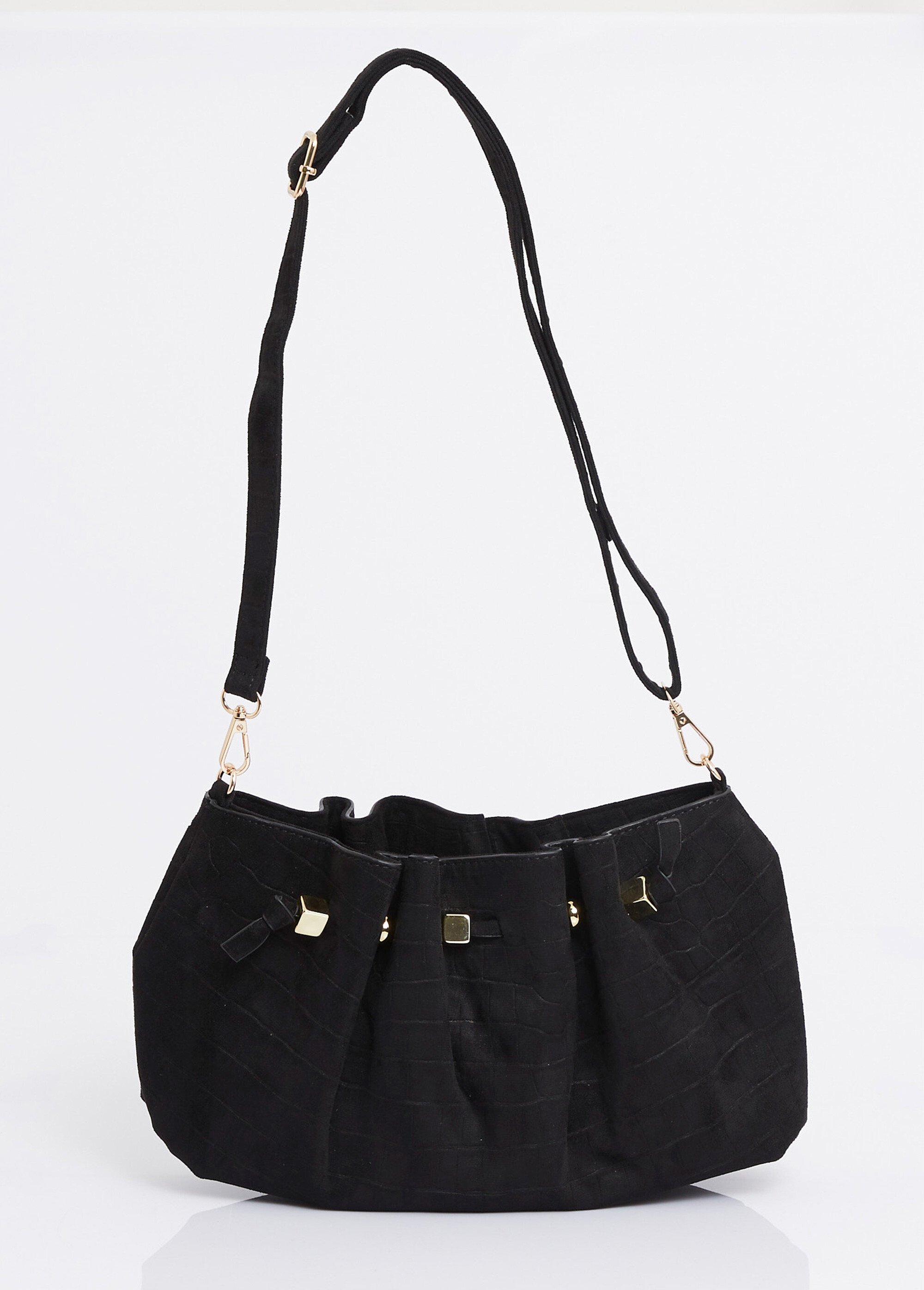 Sac à main suédine effet croco Femme Noir MIM26020 FA1