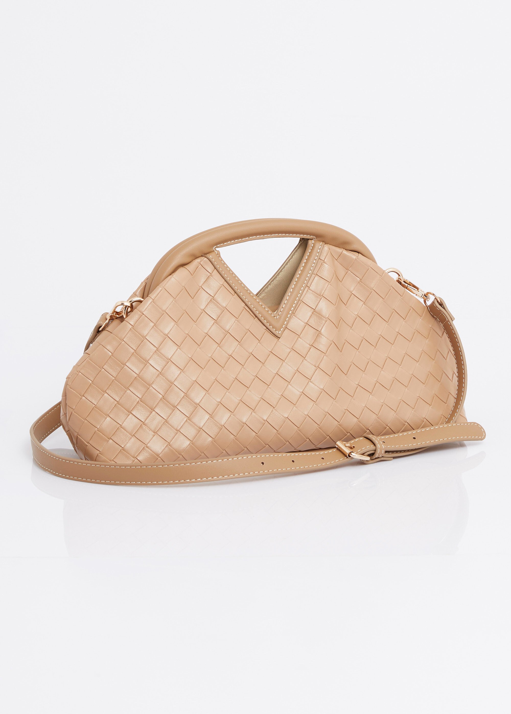 Sac à main tressé bourse, fermoir cadre Femme Beige MIM26003 FA1