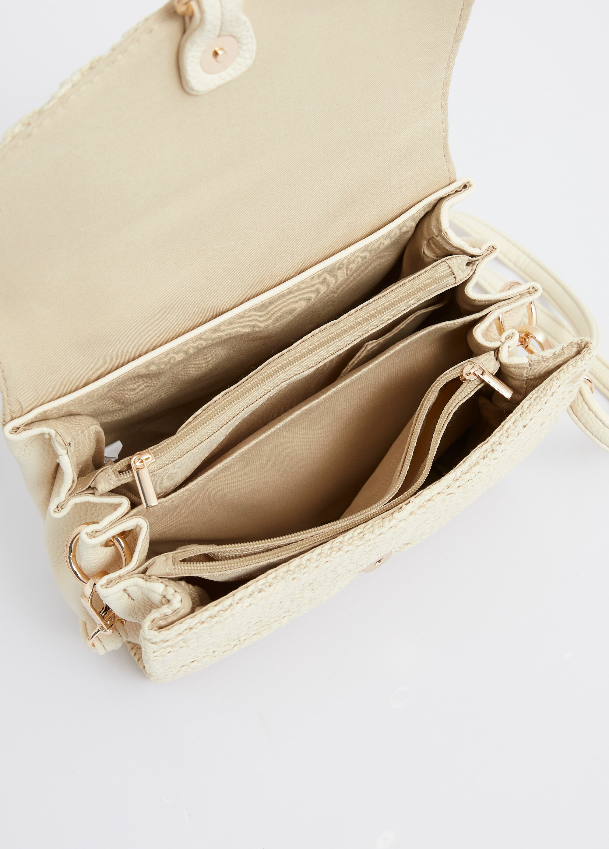 Sac à main tressé et simili cuir Femme Beige MIM26001 DE1