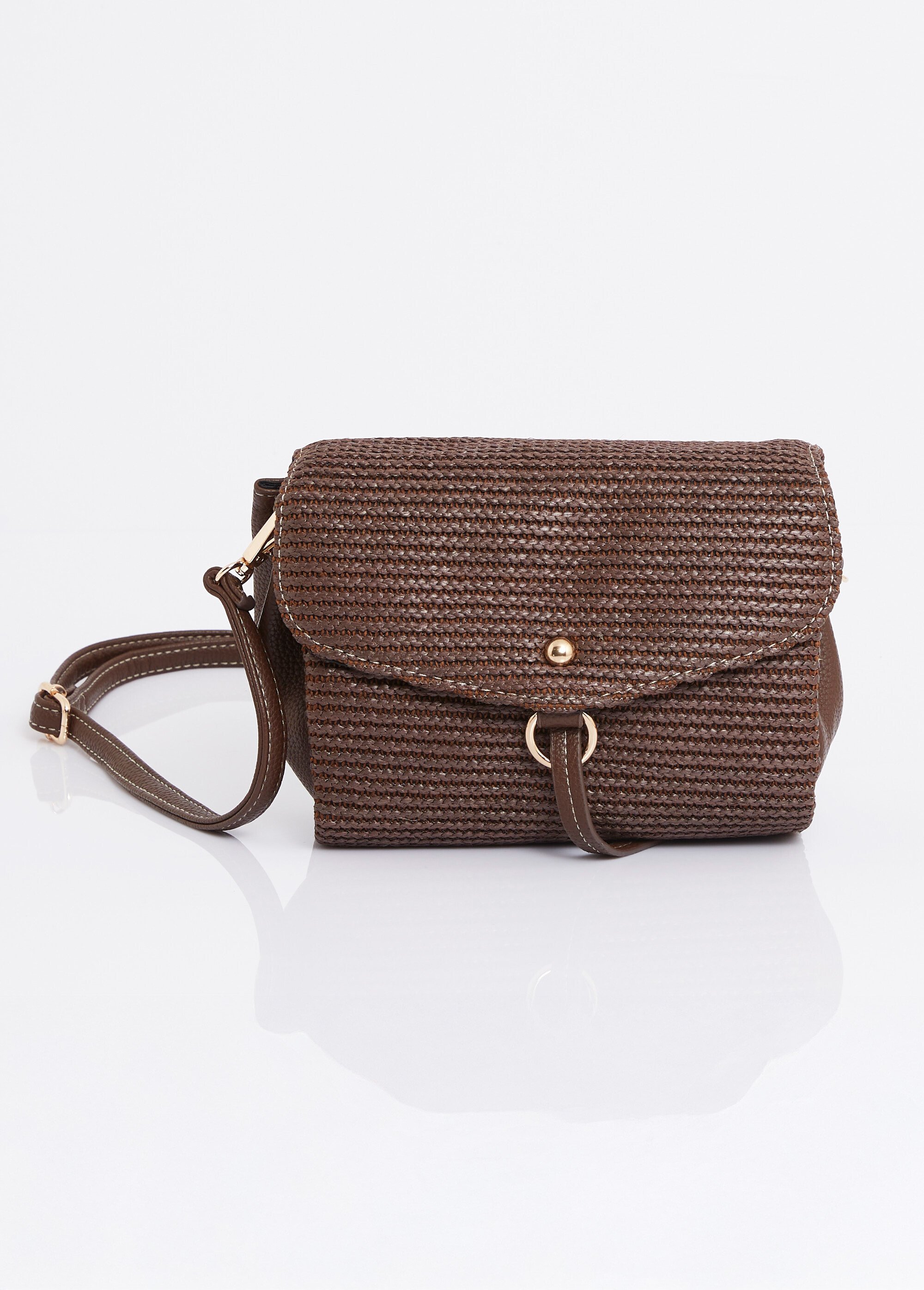 Sac à main tressé et simili cuir Femme Marron MIM26001 FA1