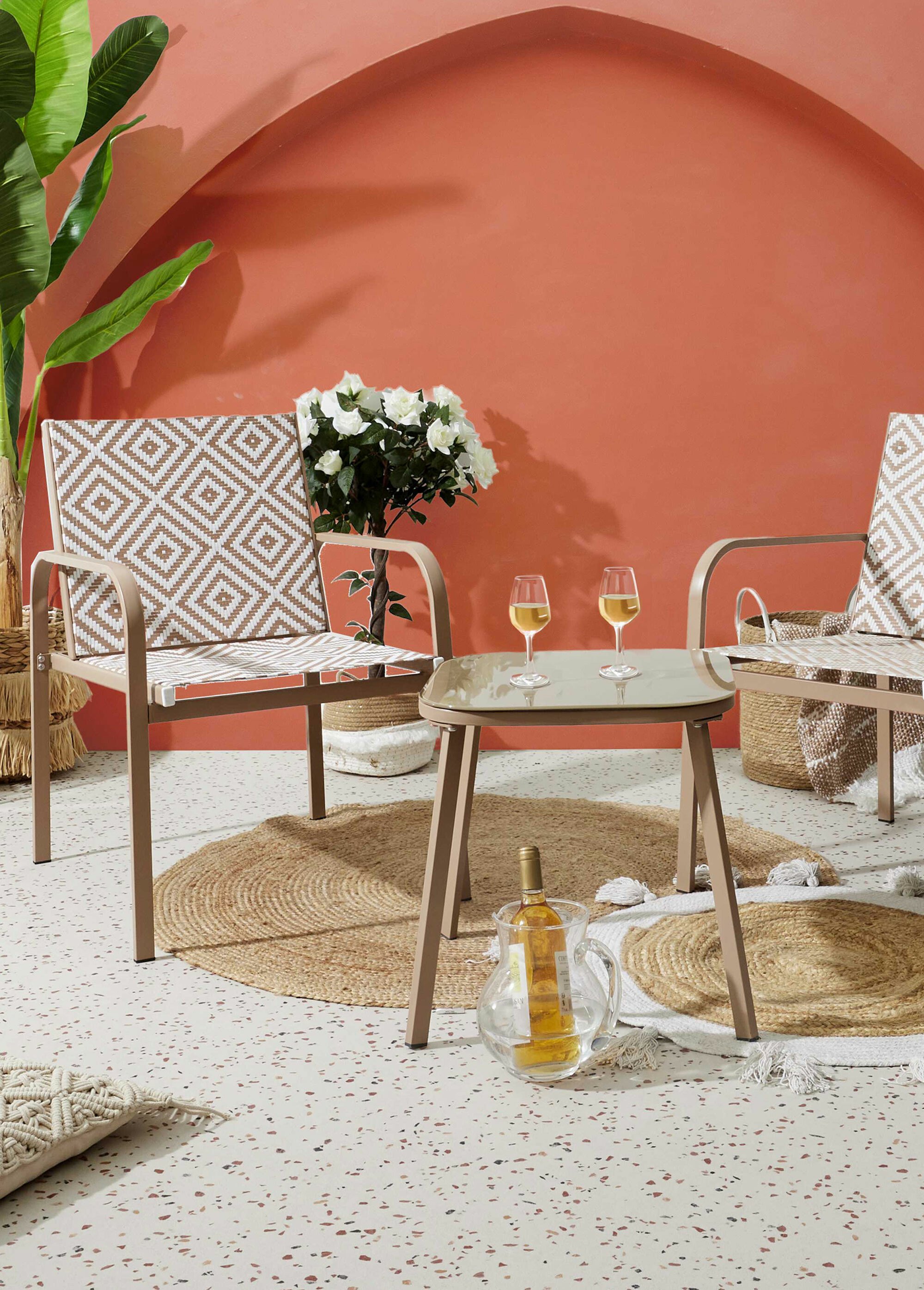 Salon de jardin tressé, 3 pièces BEIGE CMP-HDO0381 SI1