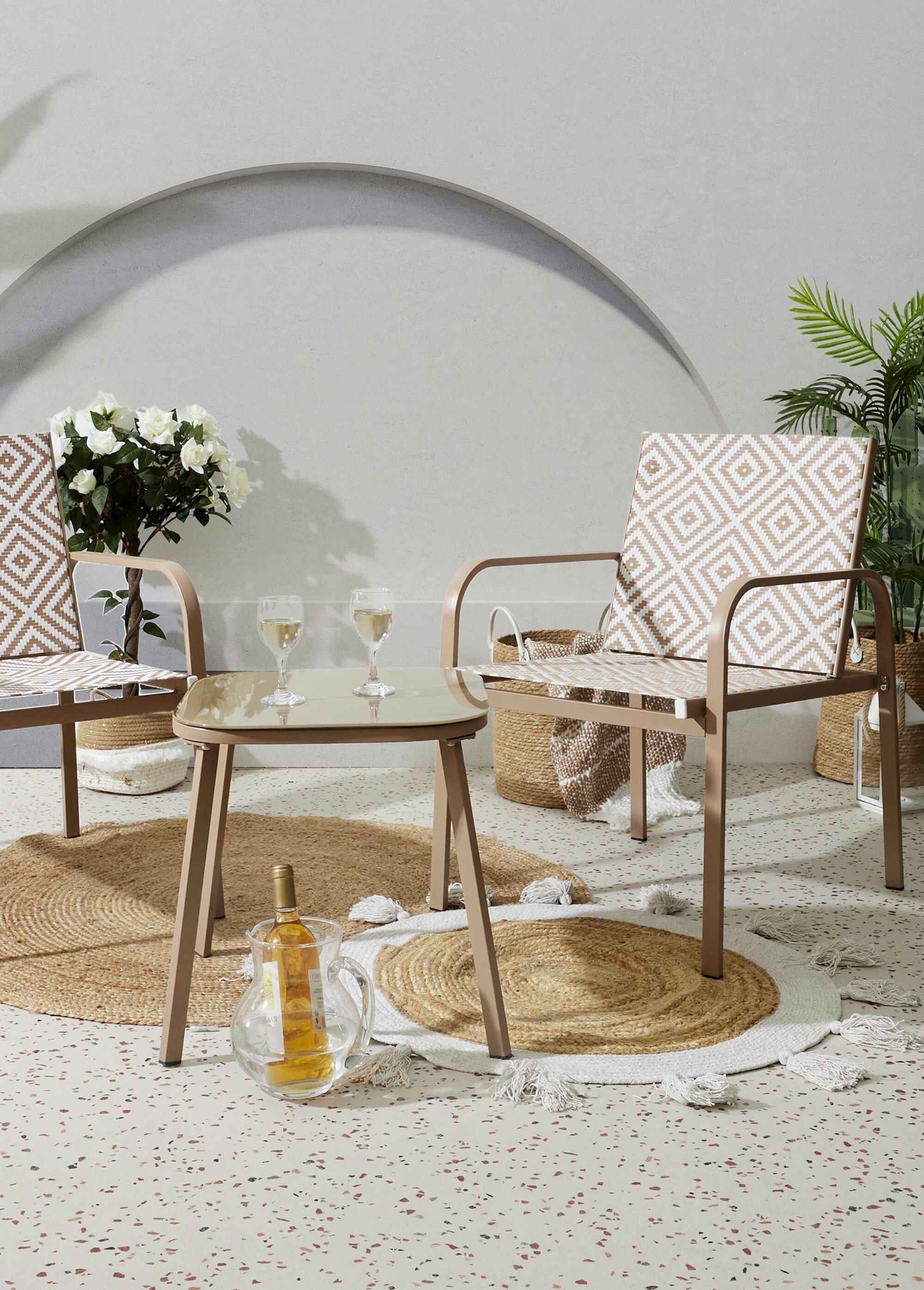 Salon de jardin tressé, 3 pièces BEIGE CMP-HDO0381 SI2