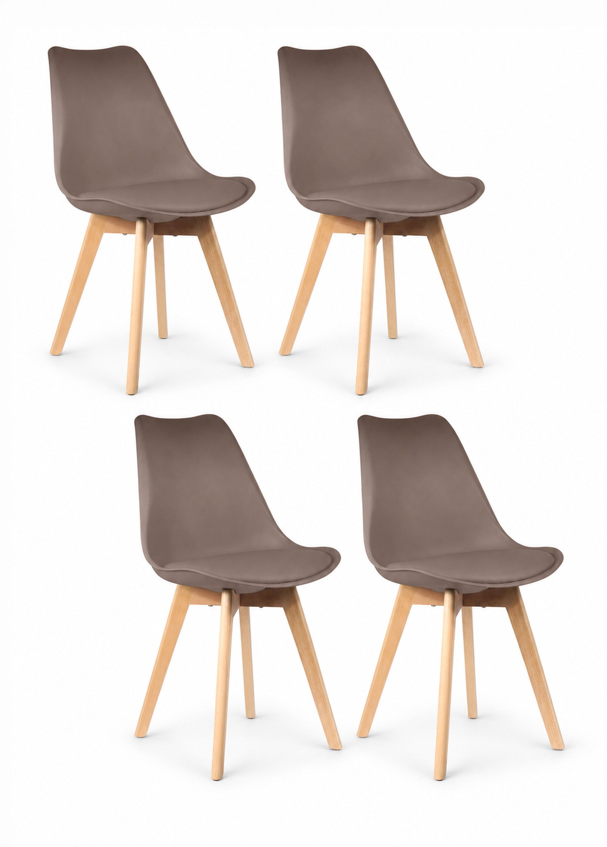 Set 4 Chaises assise coque et pieds bois MARRON CMP-HD30731 FA1
