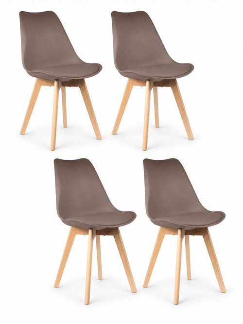 Set 4 Chaises assise coque et pieds bois MARRON CMP-HD30731 FA1