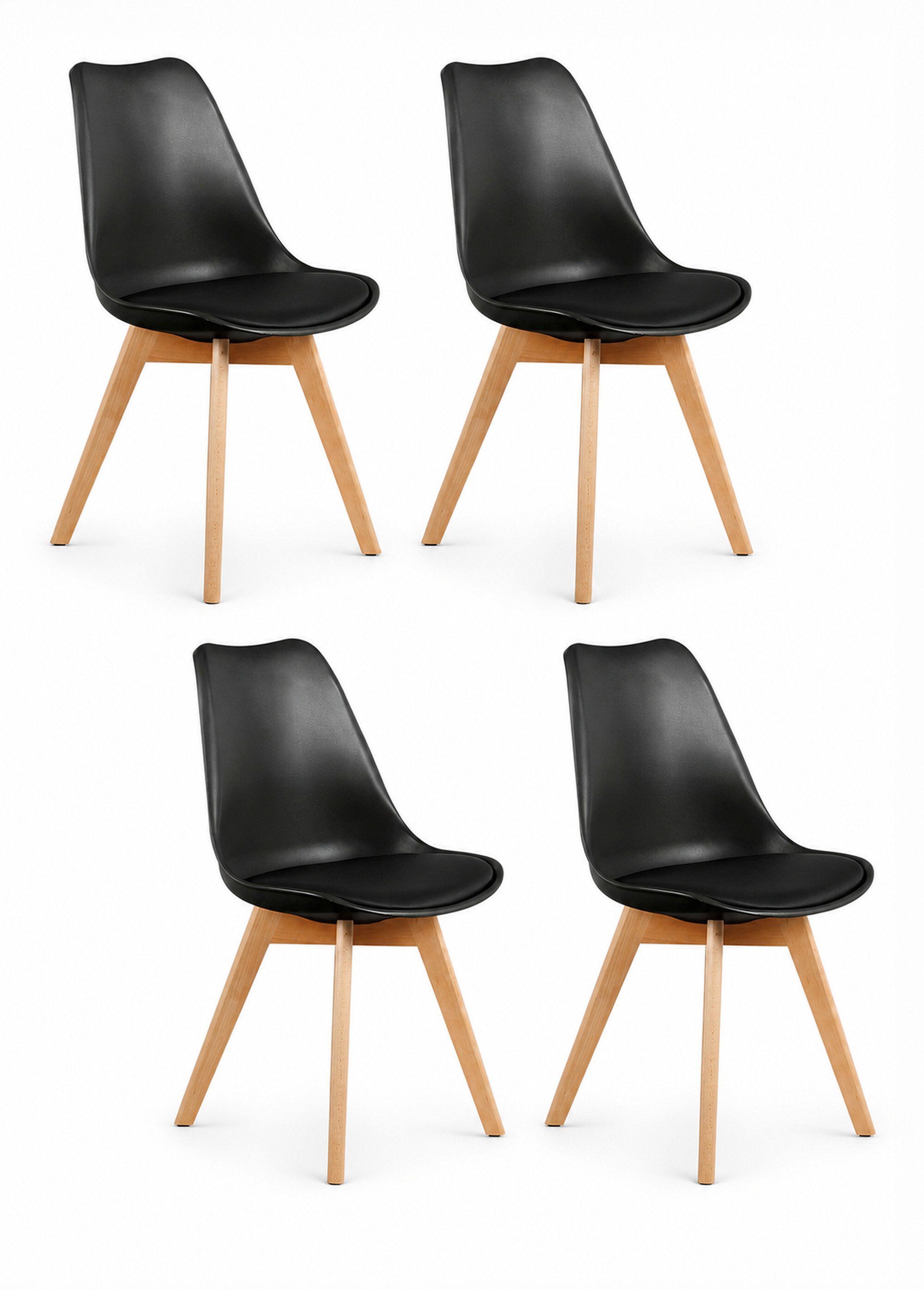 Set 4 Chaises assise coque et pieds bois