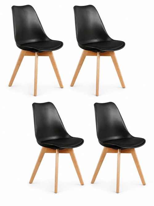 Set 4 Chaises assise coque et pieds bois NOIR CMP-HD30731 FA1