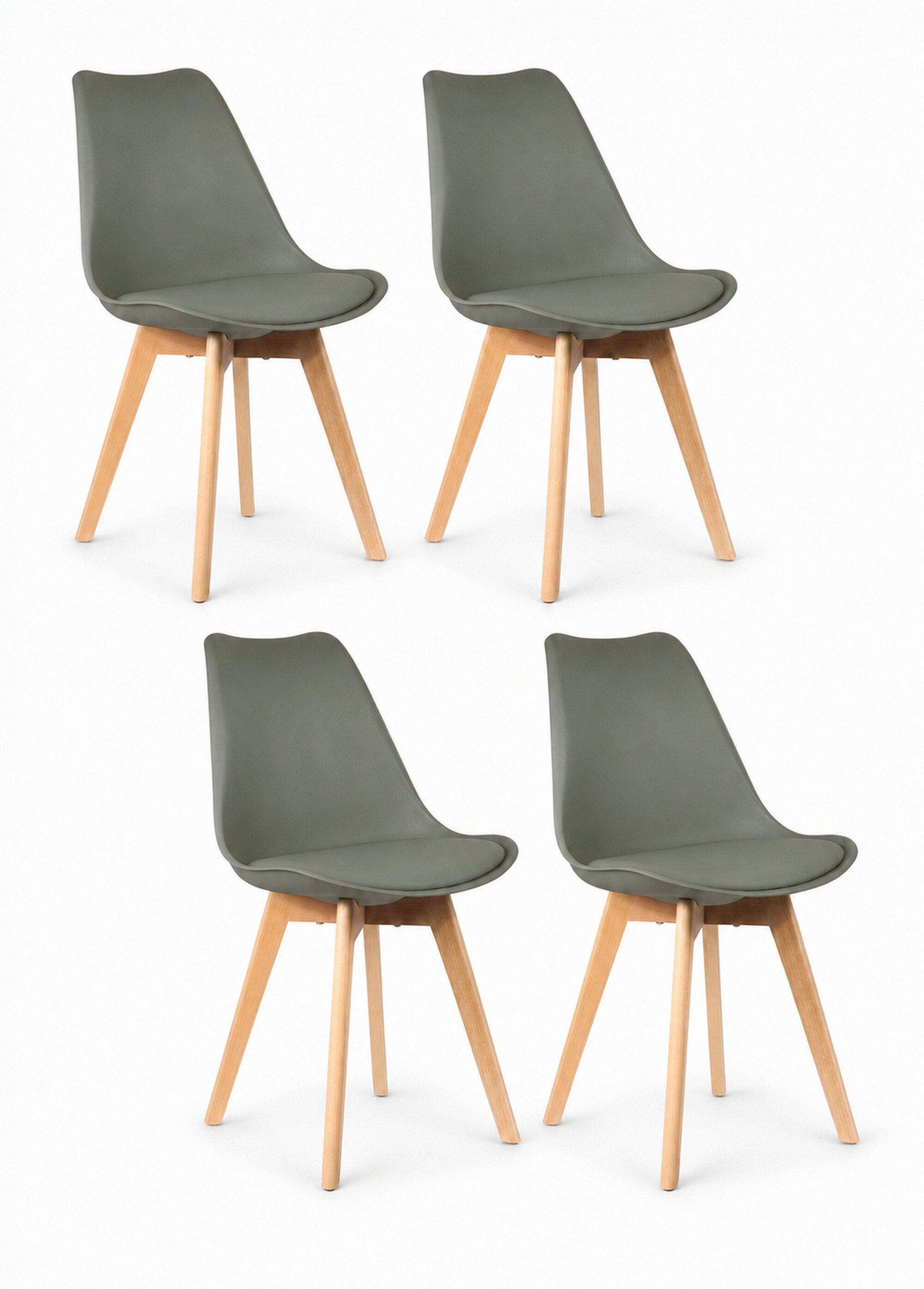 Set 4 Chaises assise coque et pieds bois