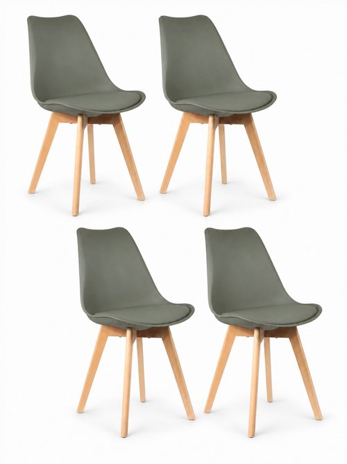 Set 4 Chaises assise coque et pieds bois VERT CMP-HD30731 FA1