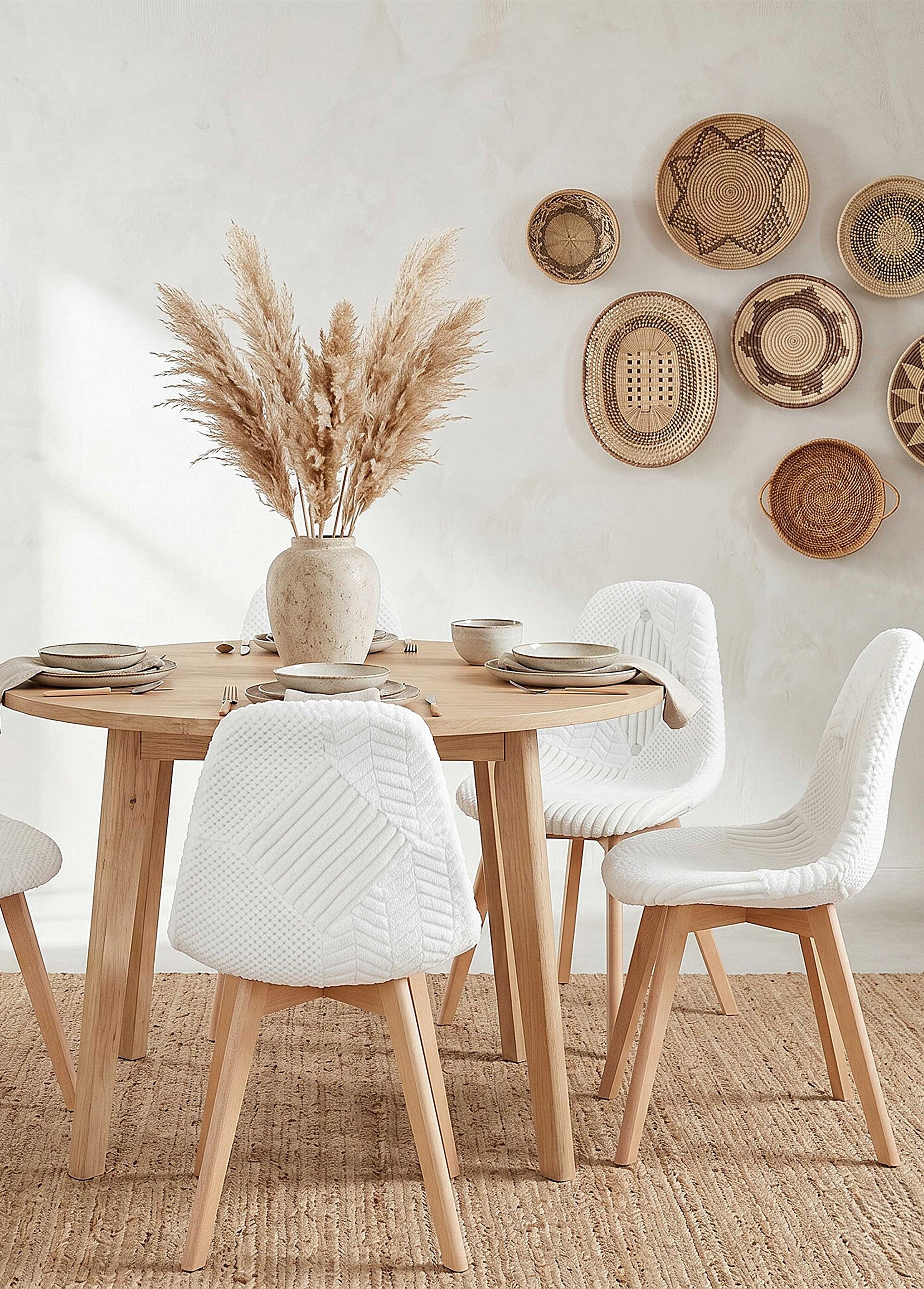 Set 4 Chaises assise patchwork clair BLANC CMP-HD0061 SI1