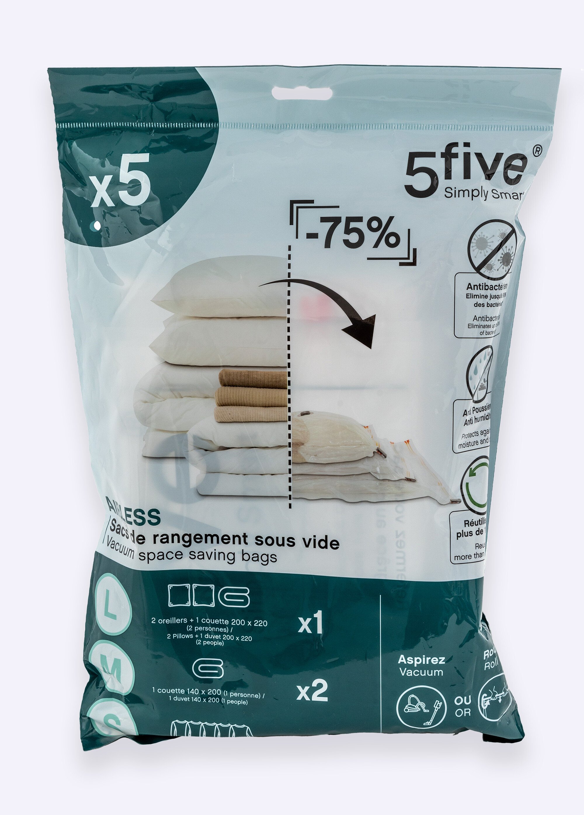 Set 5 sacs compresseurs gain de place