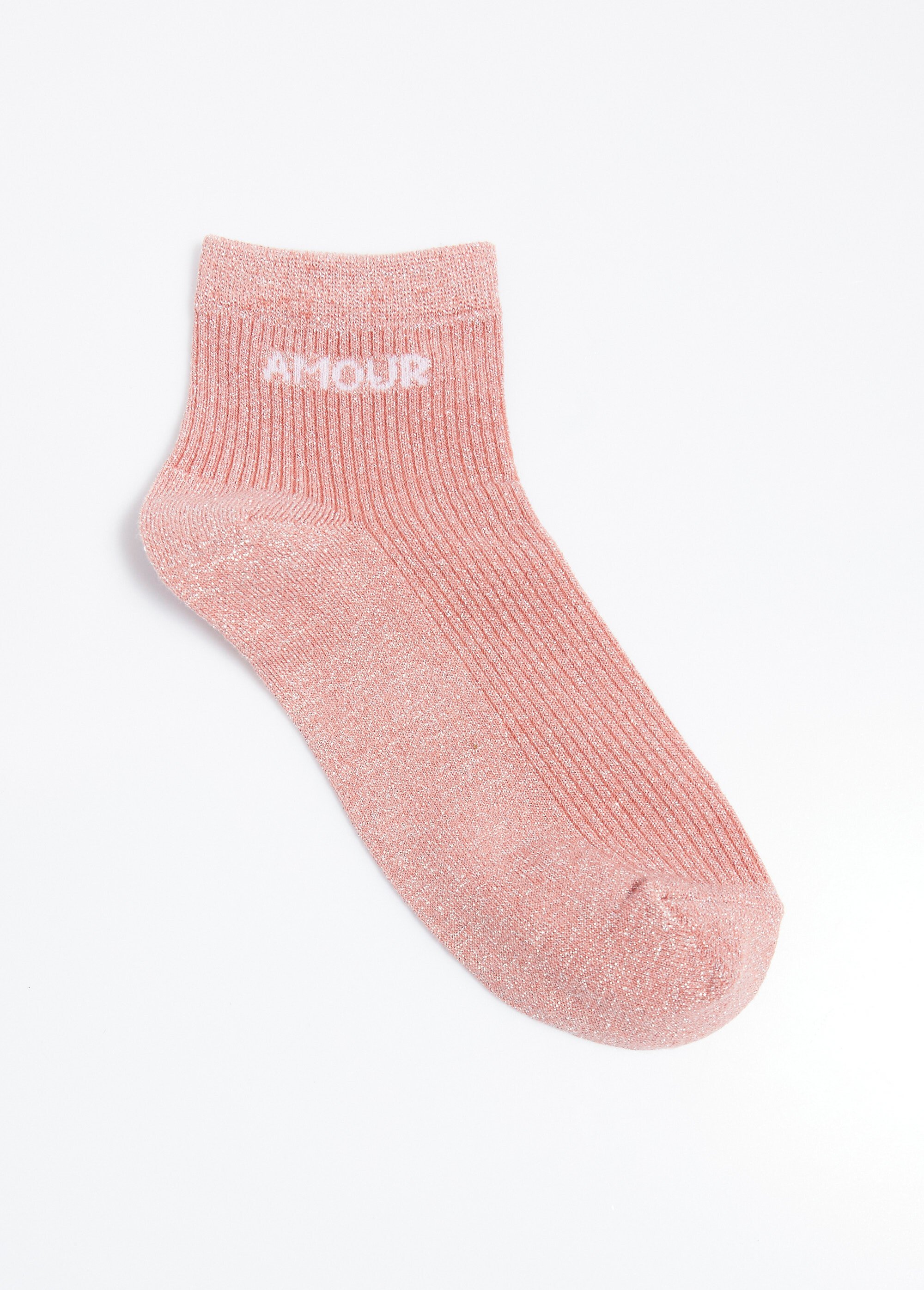 Socquettes fil métallisé, message AMOUR