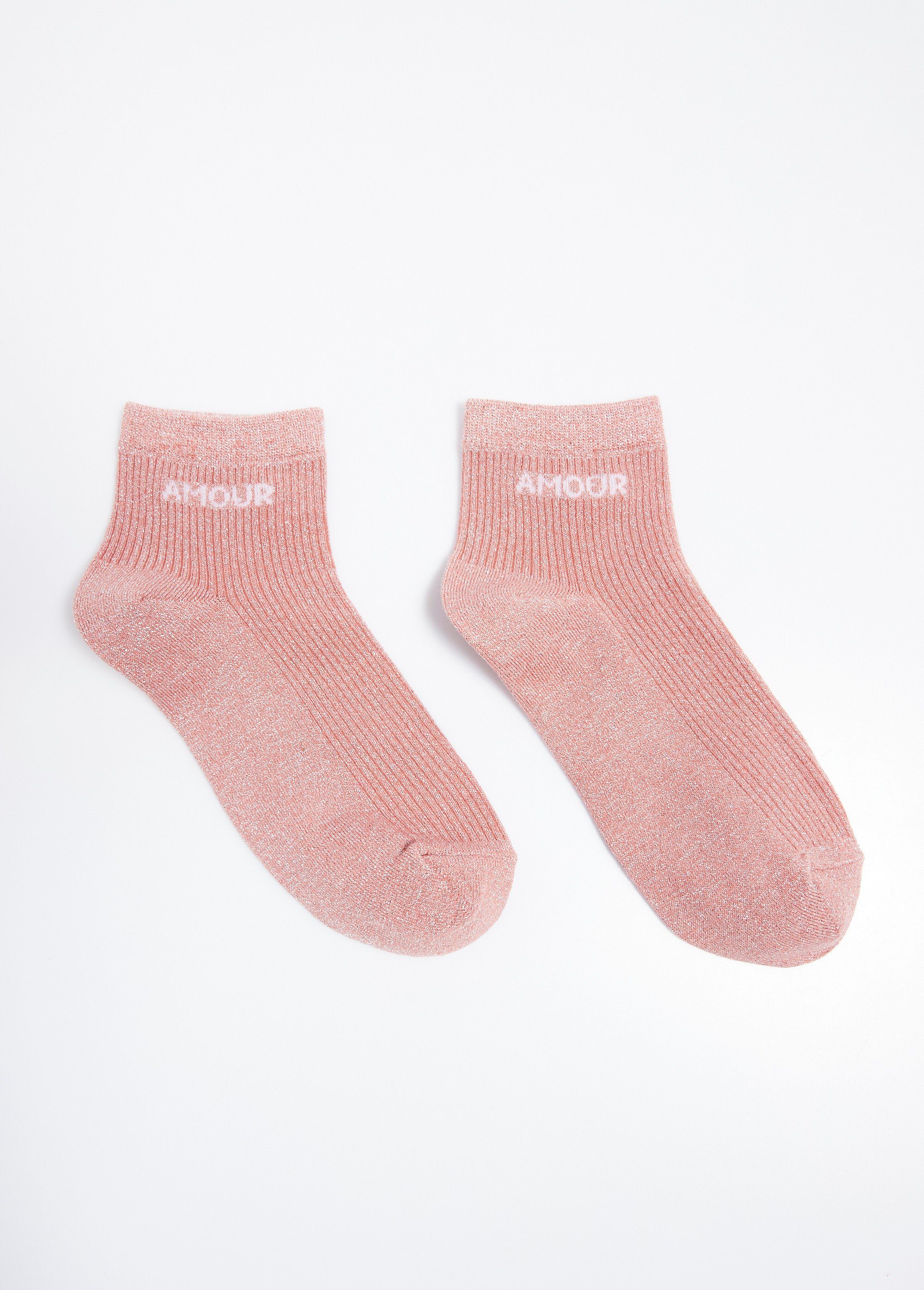Socquettes fil métallisé, message AMOUR