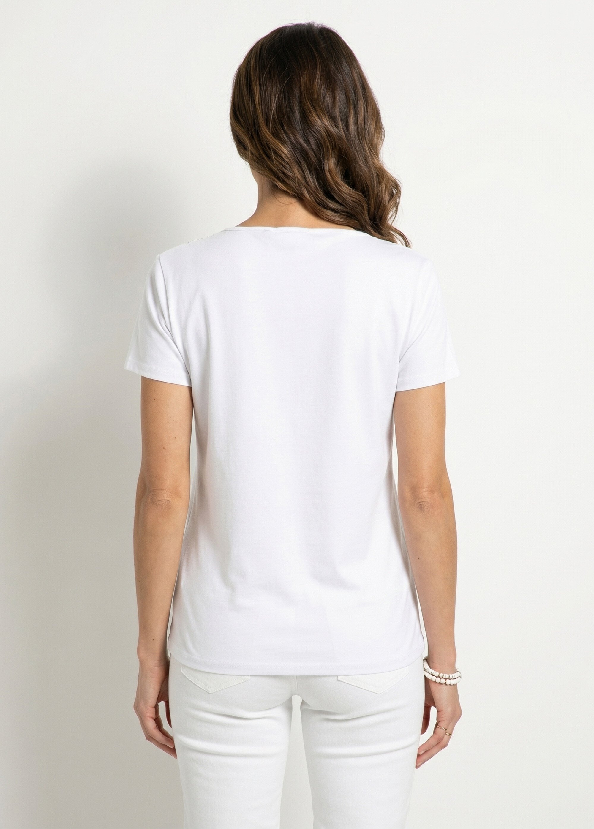 T-shirt macramé coton uni manches courtes Femme Blanc CELKA DO1