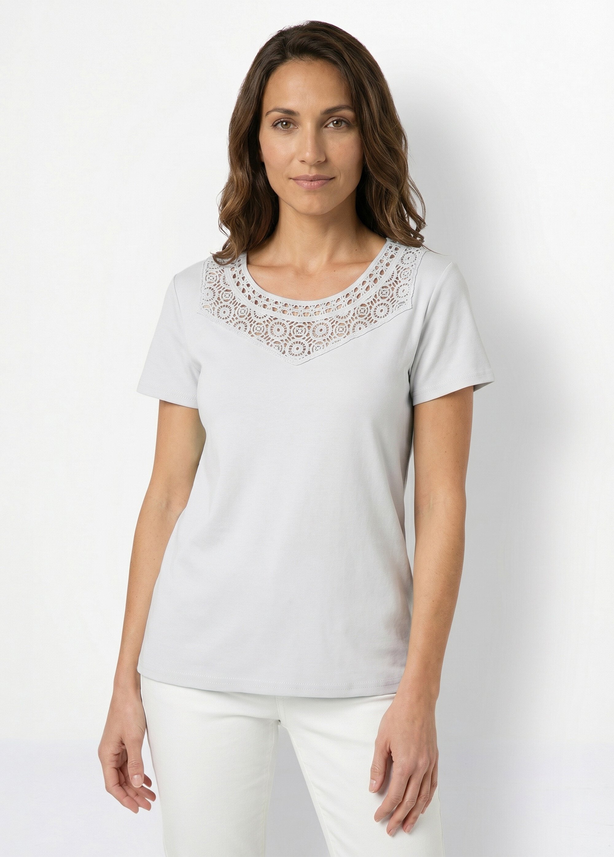 T-shirt macramé coton uni manches courtes Femme Blanc CELKA FA1