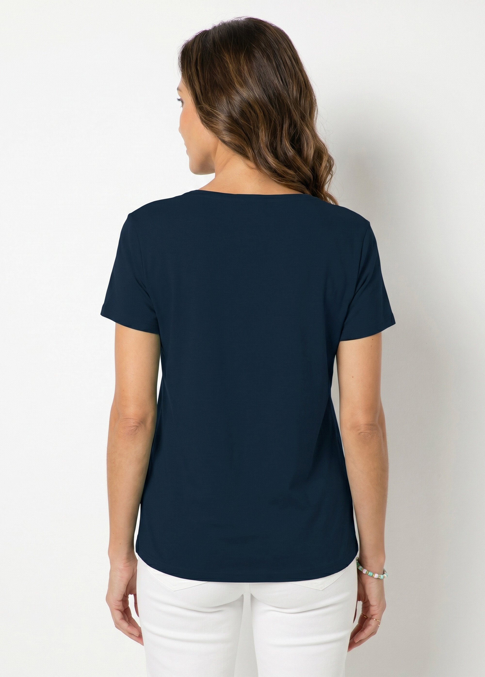 T-shirt macramé coton uni manches courtes Femme Bleu CELKA DO1