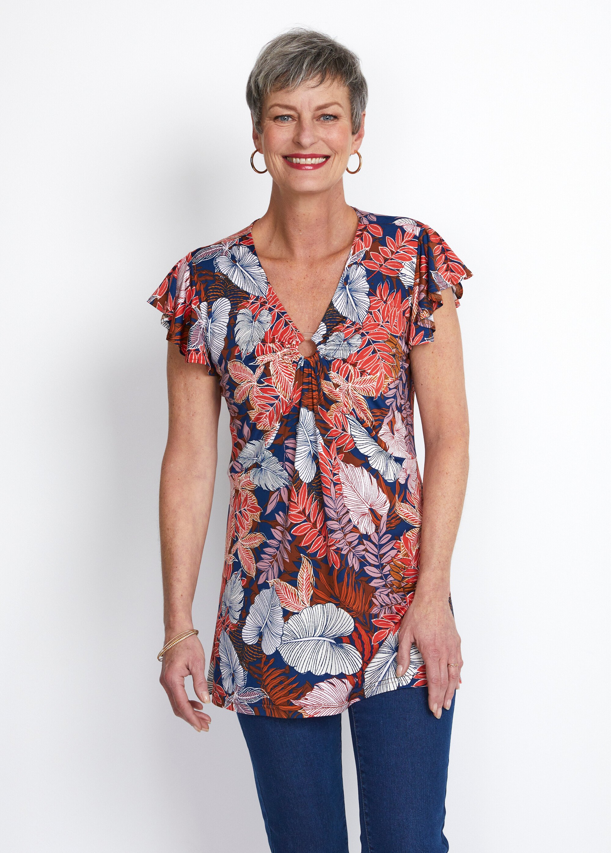 Tee-shirt long col V effet drapé