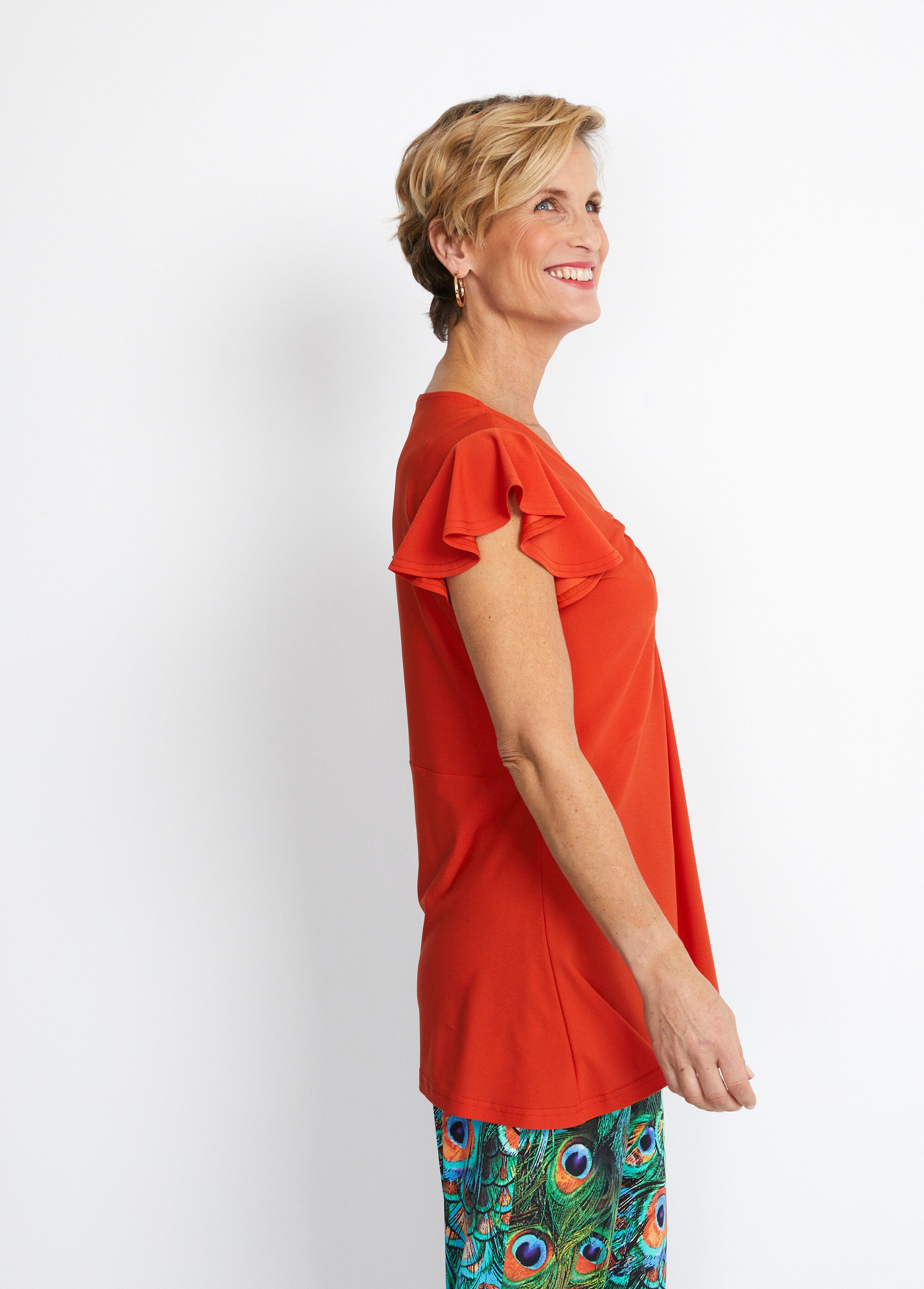 Tee-shirt long col V effet drapé Femme Orange CONI DR1