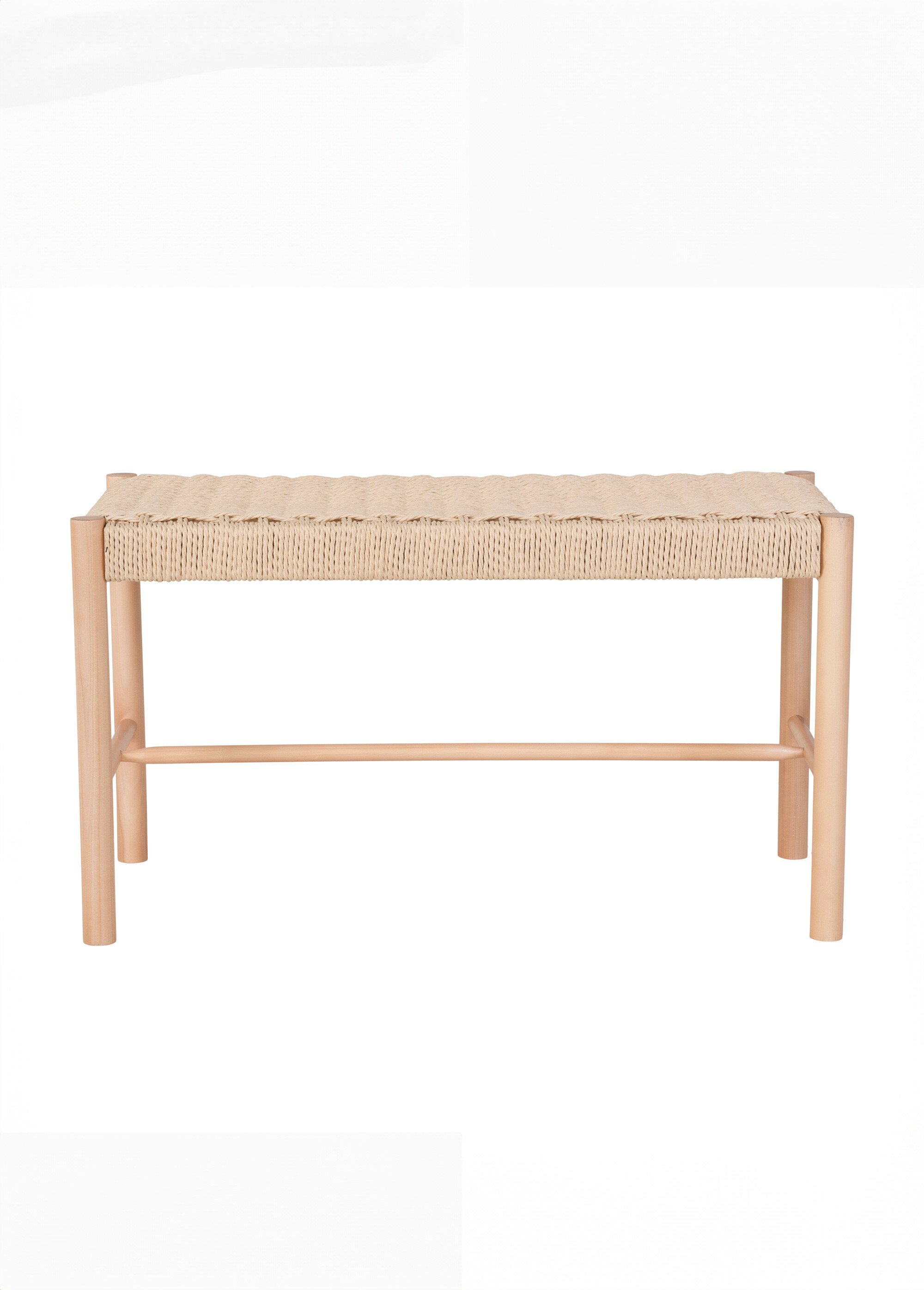 Banc en bois de peuplier, assise osier BEIGE HN-1409080 DE1