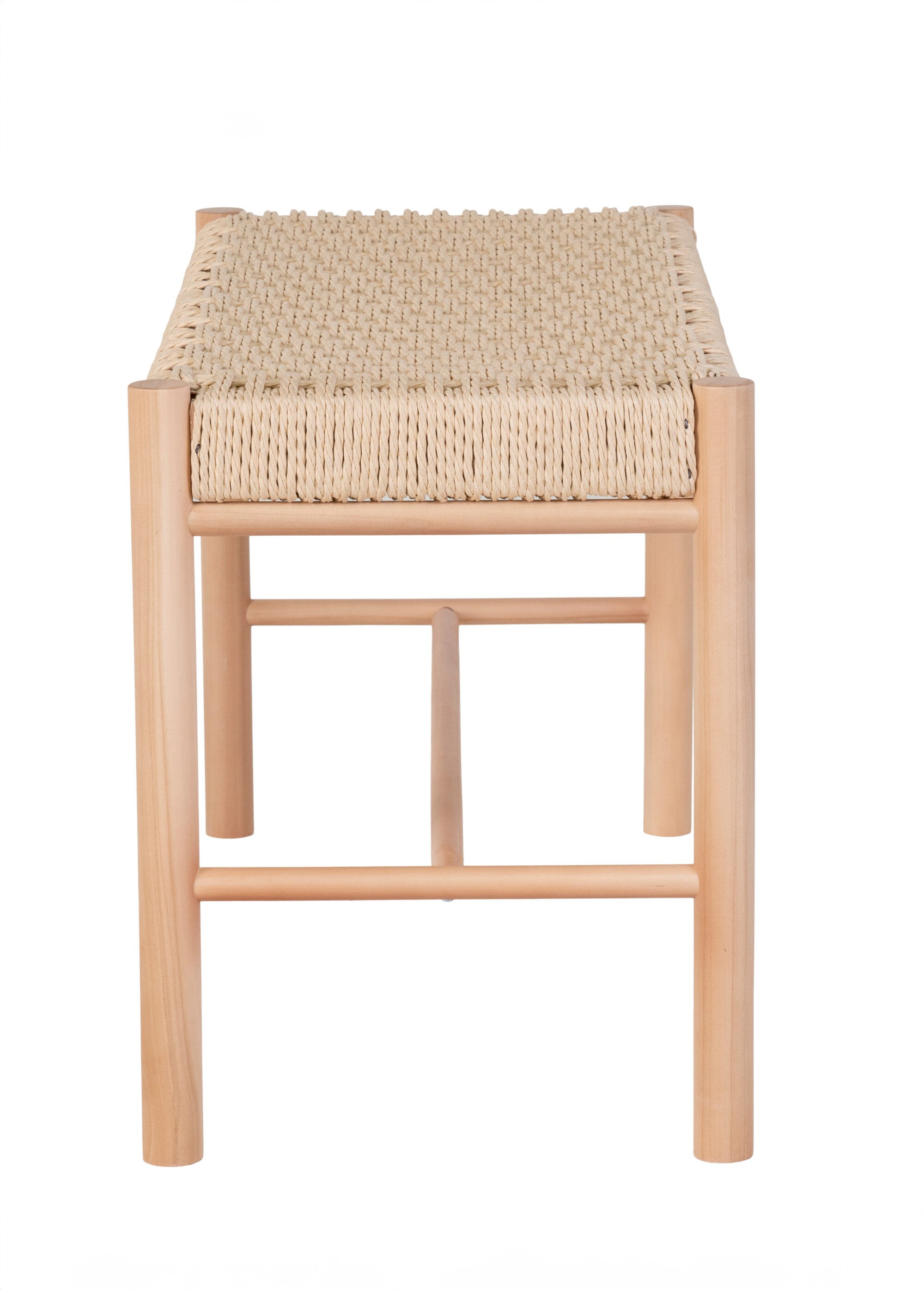 Banc en bois de peuplier, assise osier BEIGE HN-1409080 DE2