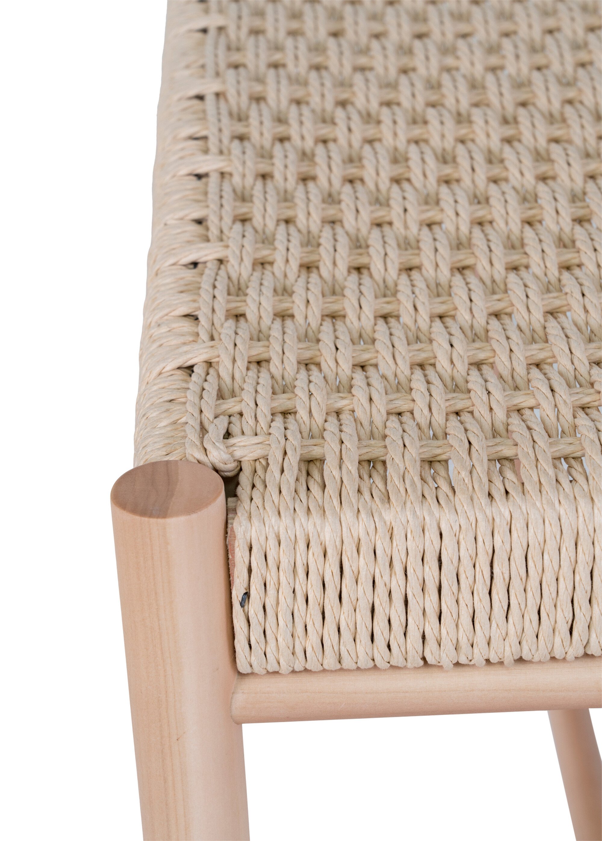 Banc en bois de peuplier, assise osier BEIGE HN-1409080 DE3