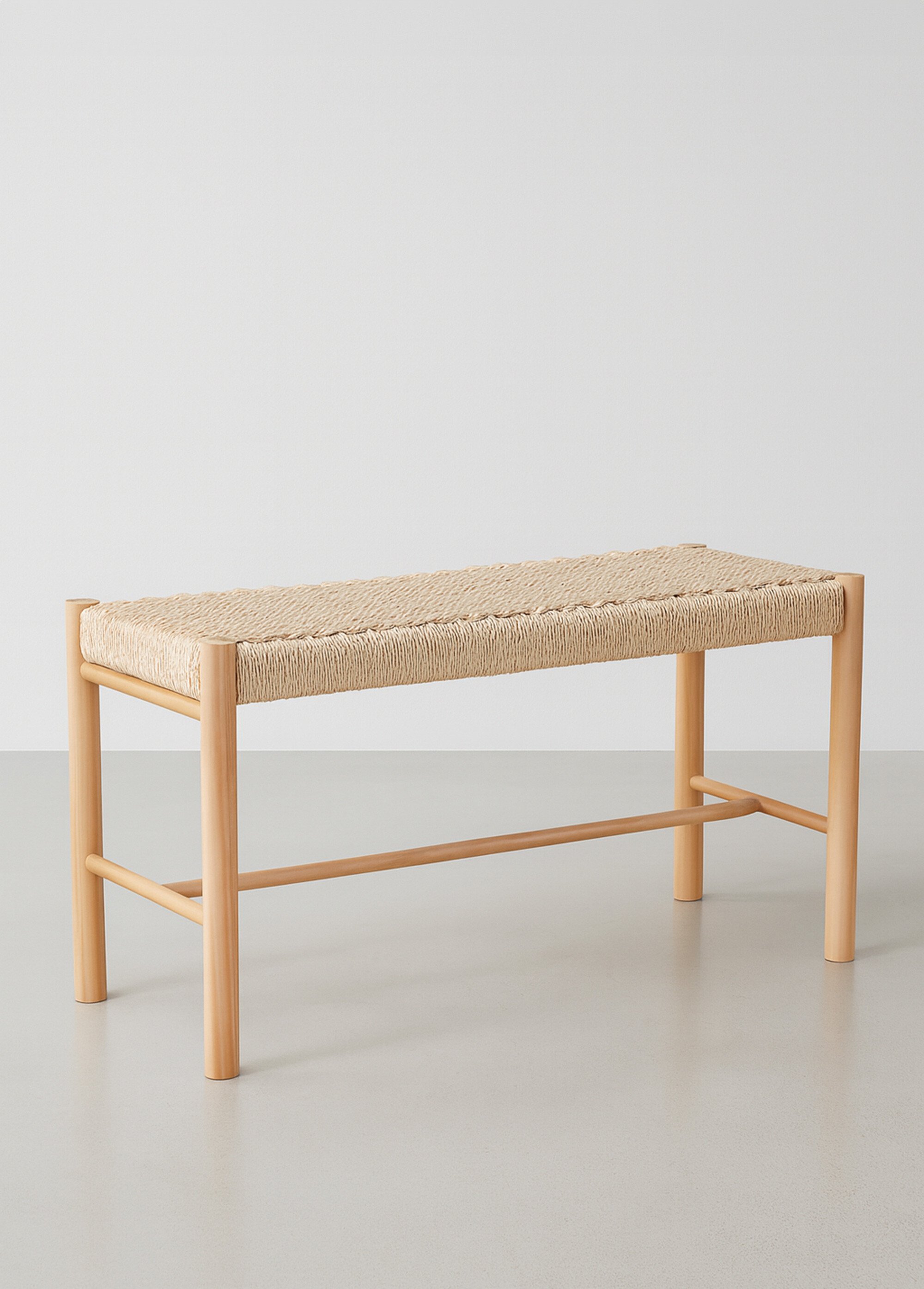 Banc en bois de peuplier, assise osier BEIGE HN-1409080 FA1