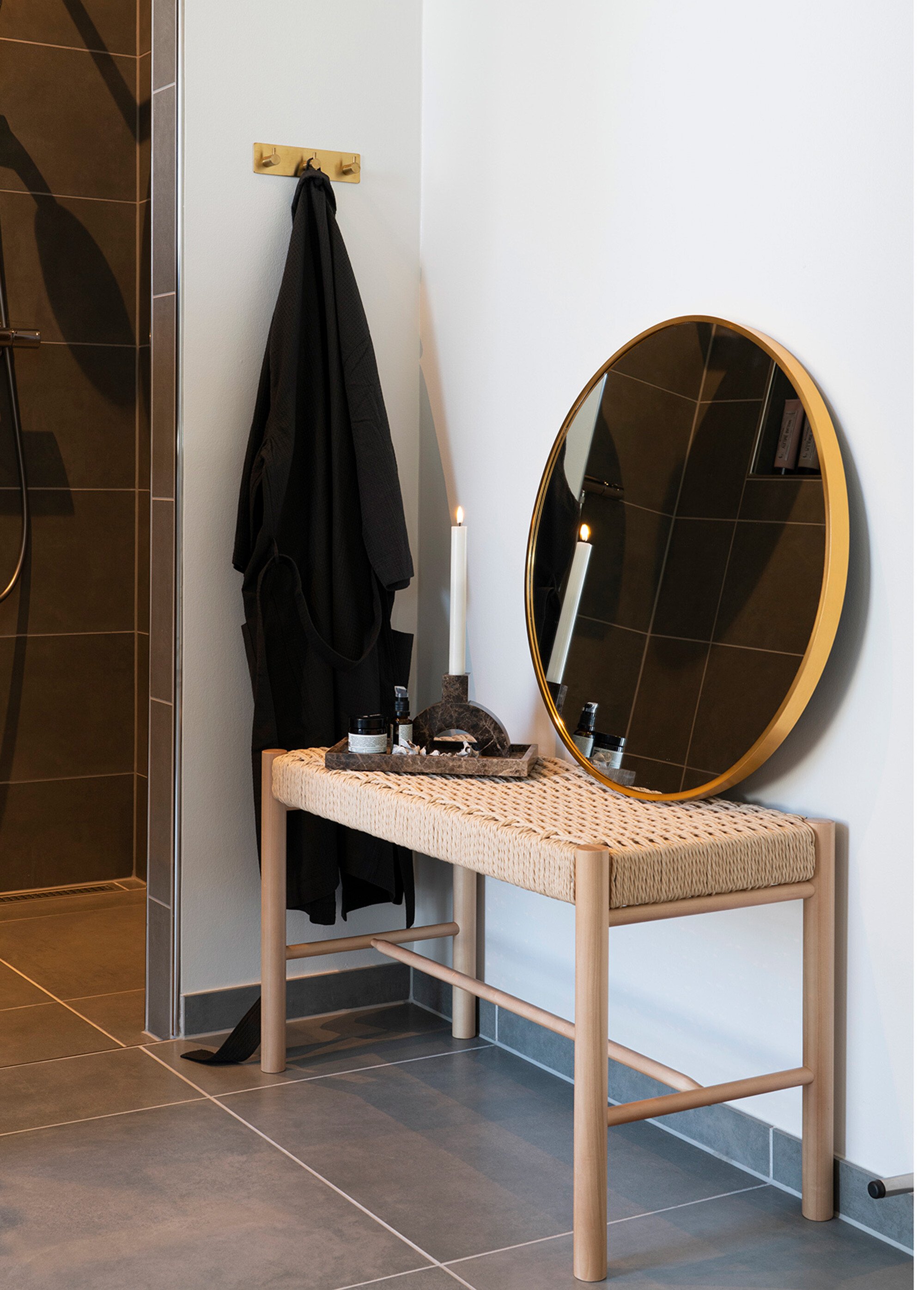 Banc en bois de peuplier, assise osier BEIGE HN-1409080 SI2