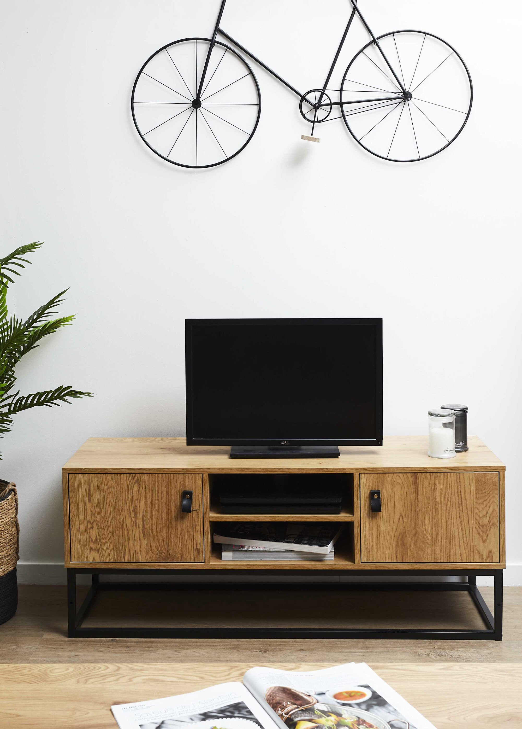Banc TV en bois clair et métal ABBOTT BEIGE CMP-HD6626 SI1