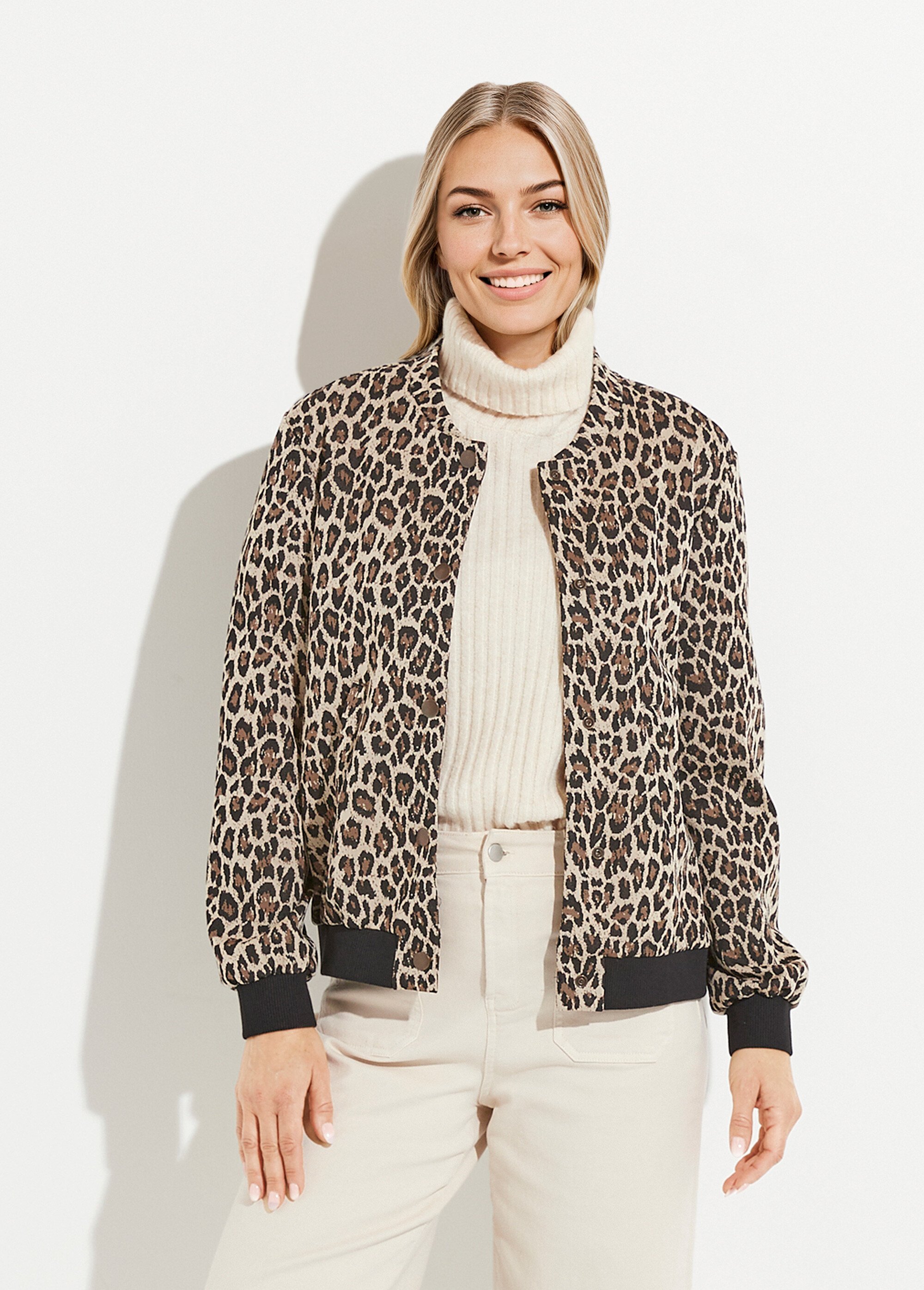 Blouson pressionné imprimé peau de bête esprit bomber Femme Beige TALISSA FA1