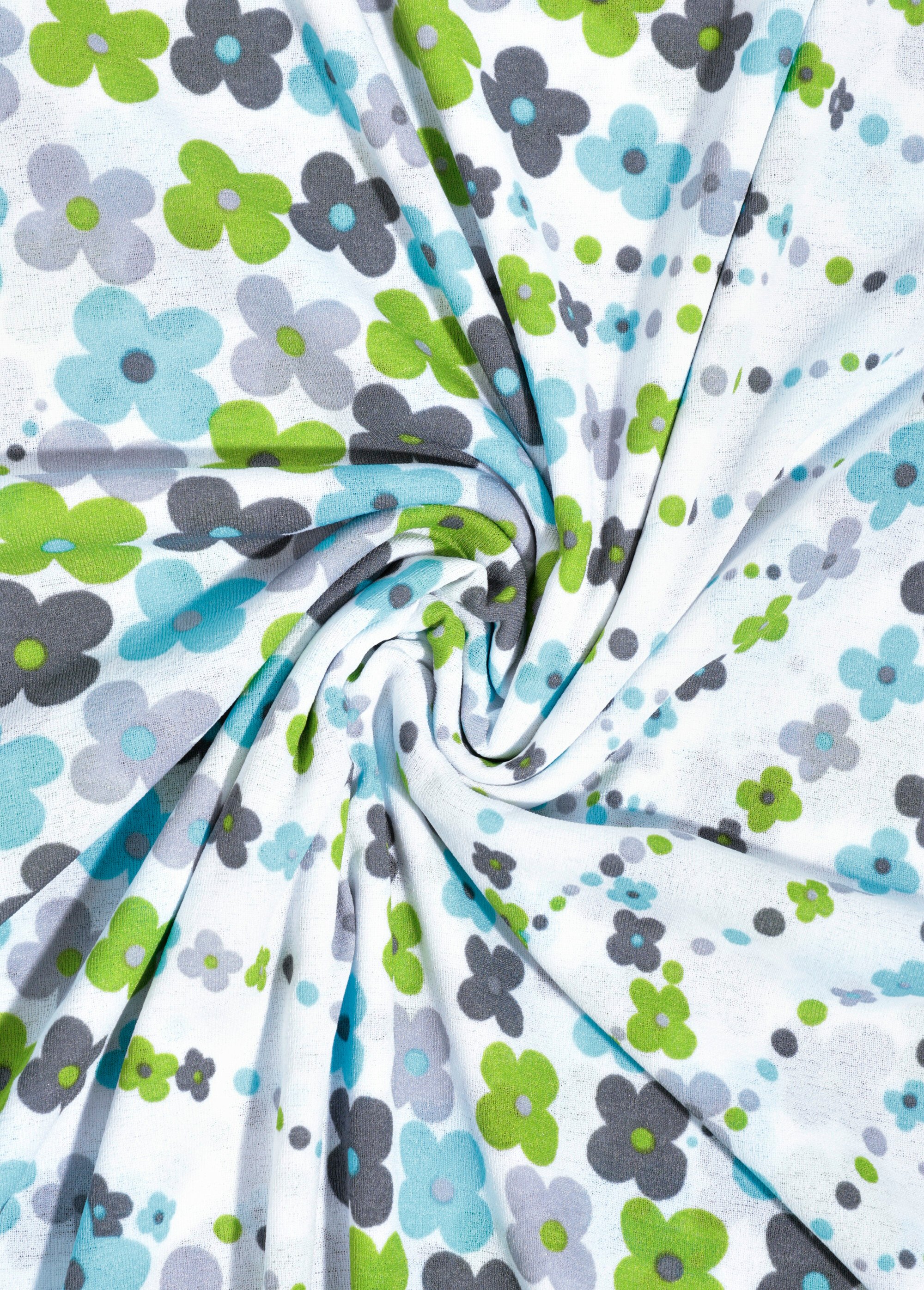 Coupon tissu habillement jersey fleurs BLEU COT118410 FA1