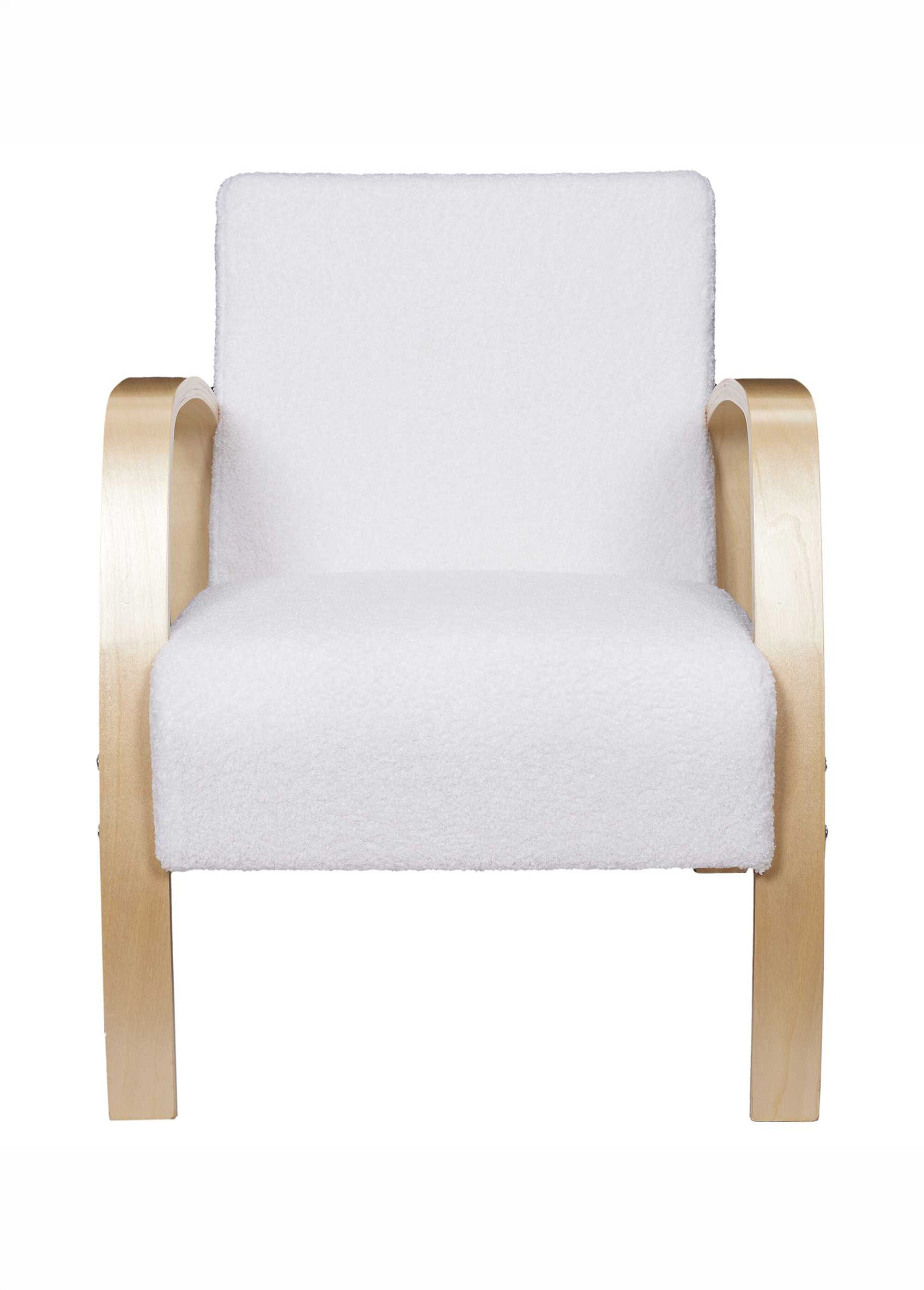 Fauteuil bouclette accoudoirs bois BLANC CMP-HD7630 DE1