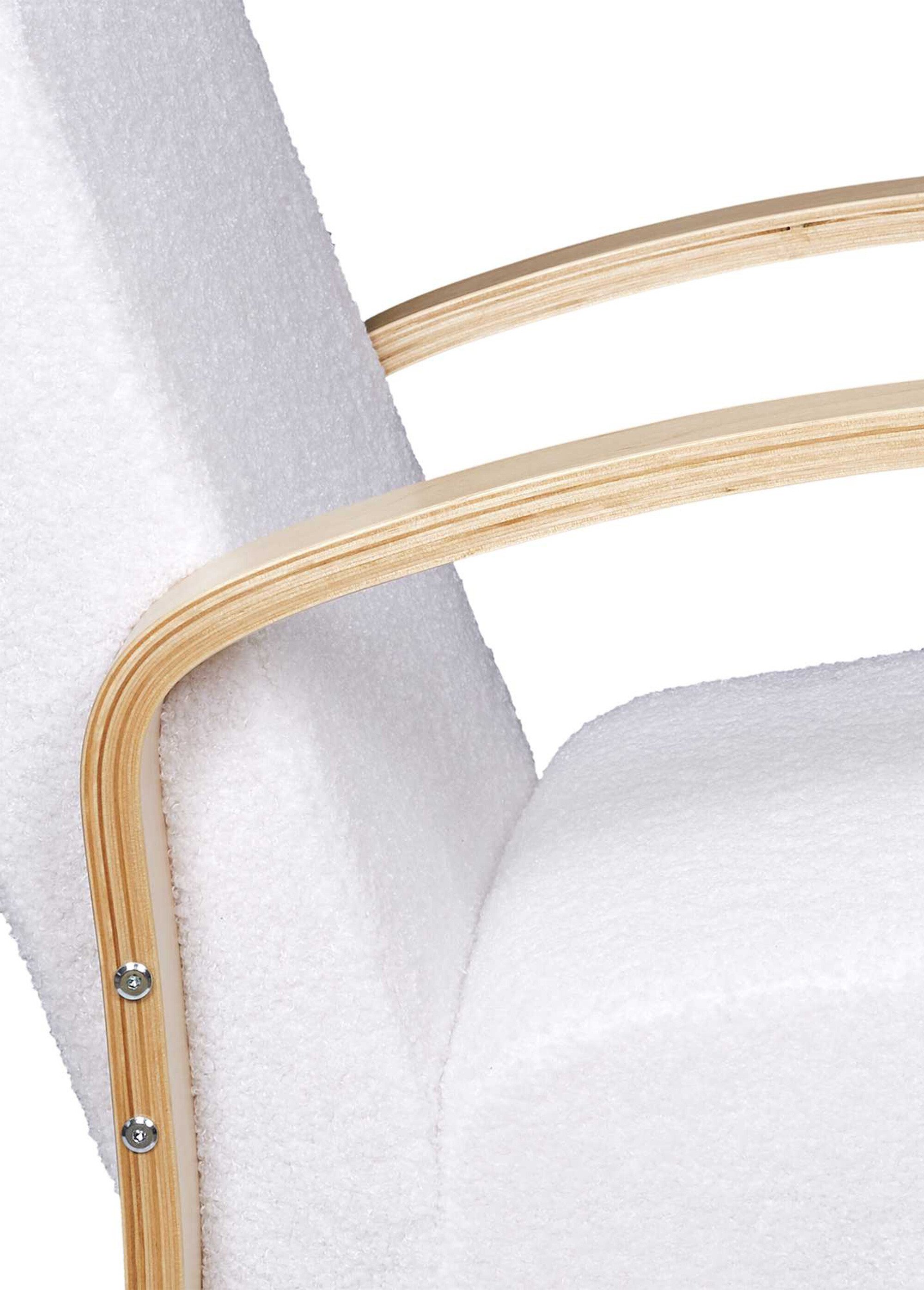 Fauteuil bouclette accoudoirs bois BLANC CMP-HD7630 DE2