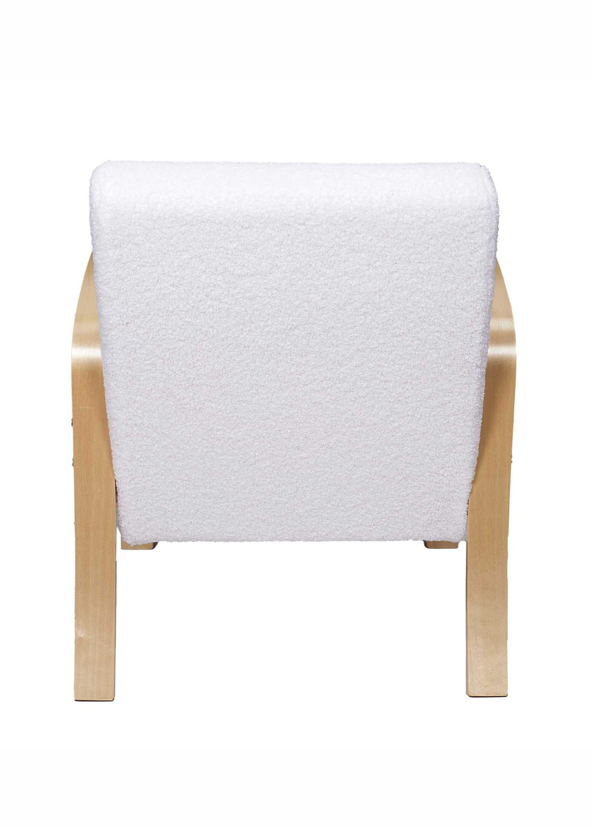 Fauteuil bouclette accoudoirs bois BLANC CMP-HD7630 DO1