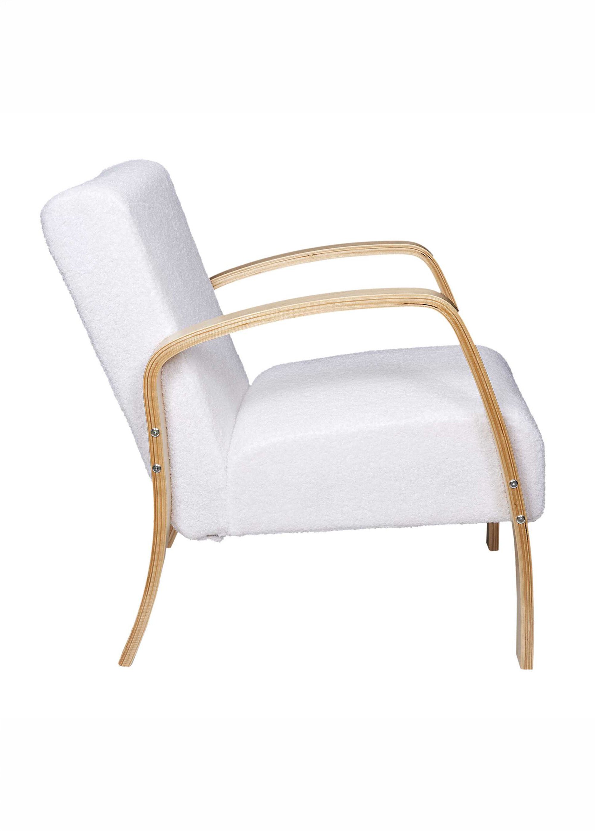 Fauteuil bouclette accoudoirs bois BLANC CMP-HD7630 DR1