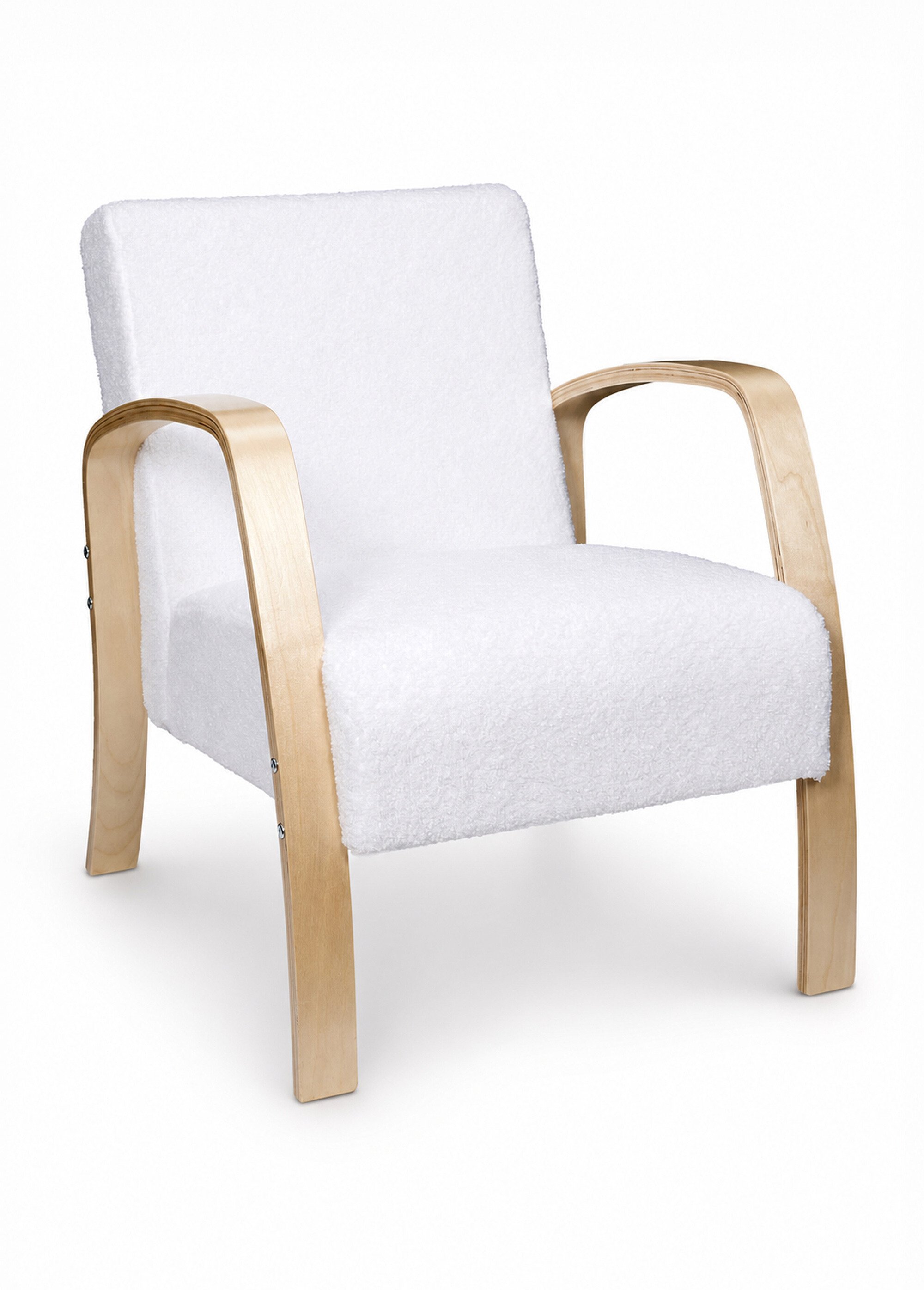 Fauteuil bouclette accoudoirs bois BLANC CMP-HD7630 FA1