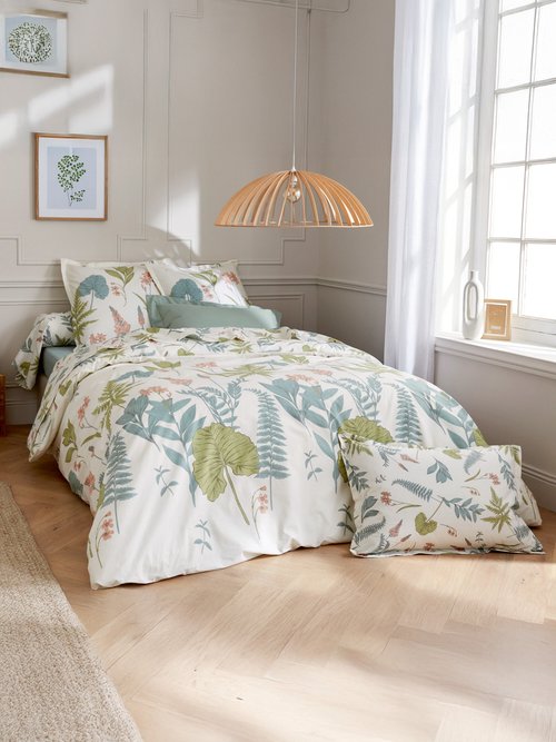 Housse de couette réversible coton percale 80 fils/cm² Beige ROULIS-HC FA1