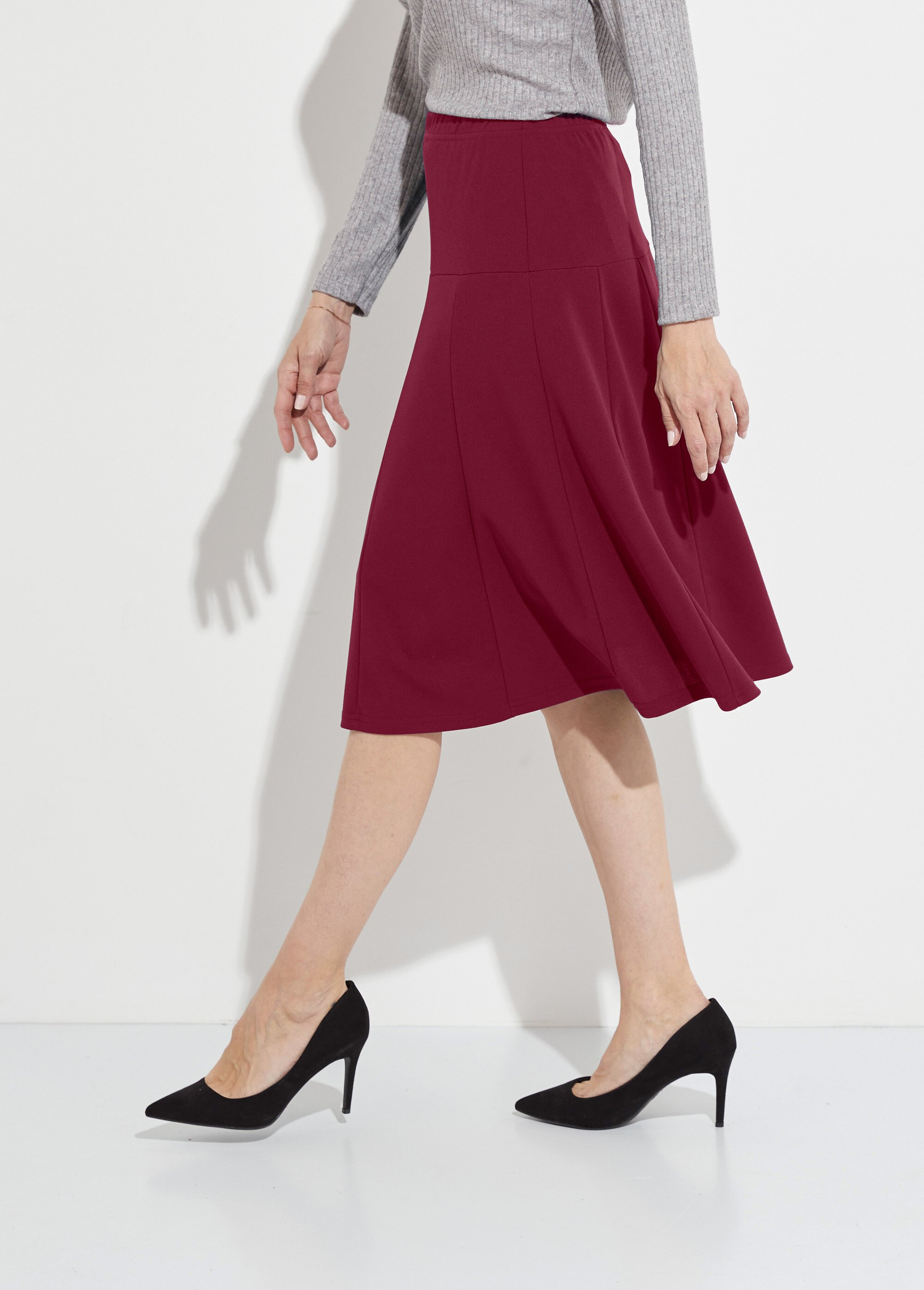Jupe mi-longue en satin avec dentelle Femme, Rouge | Milano