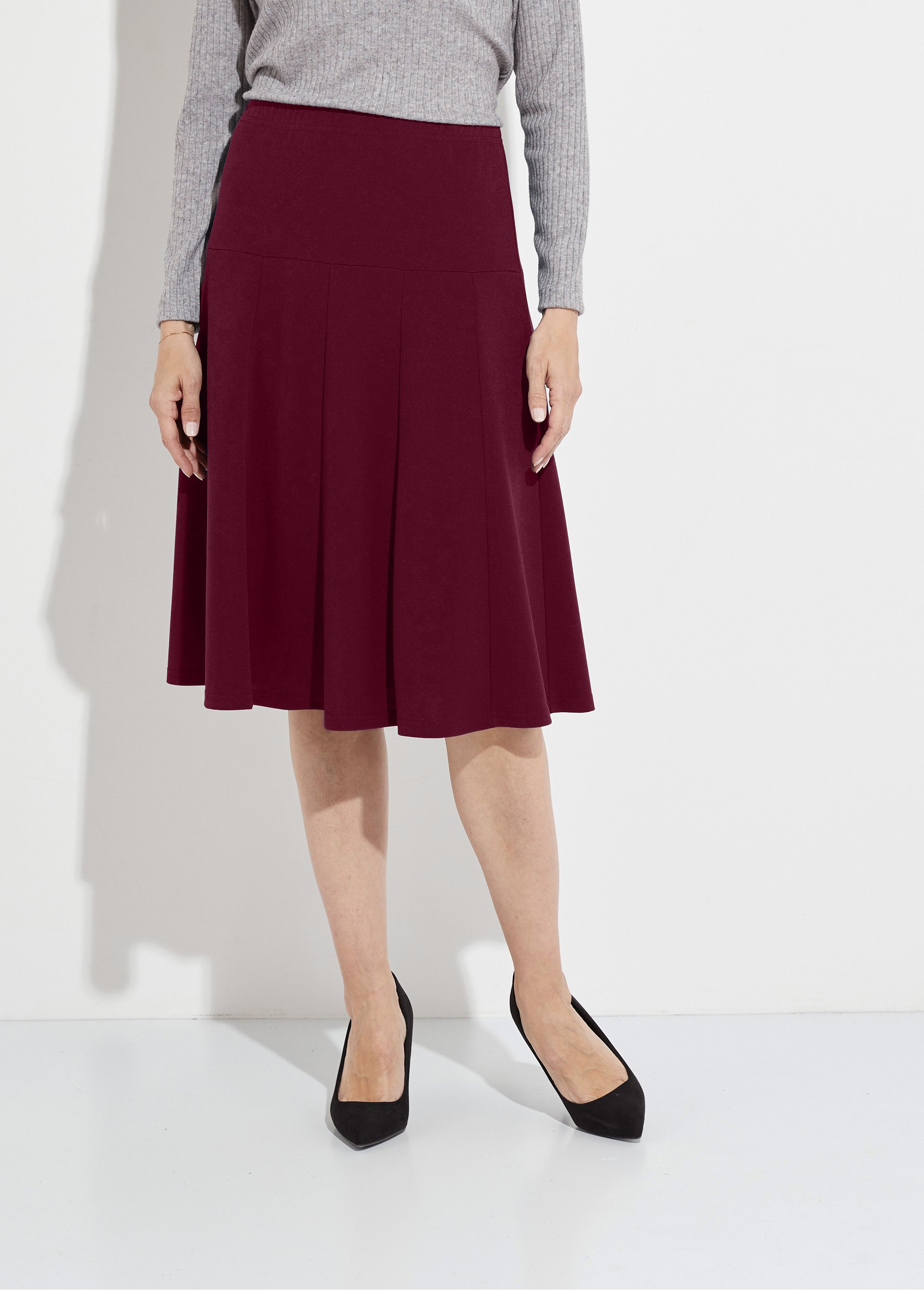 Jupe évasée mi longue unie taille élastiquée Femme Rouge LOUPE FA1