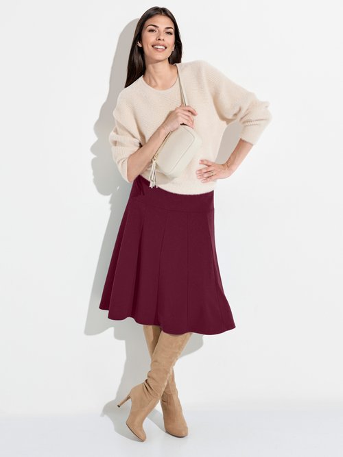 Jupe évasée mi longue unie taille élastiquée Femme Rouge LOUPE MV1