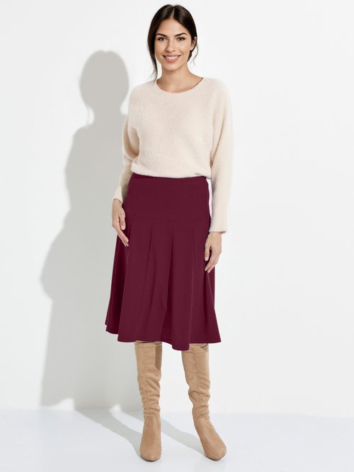 Jupe évasée mi longue unie taille élastiquée Femme Rouge LOUPE SF1