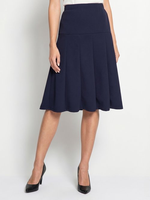 Jupe évasée mi longue unie taille élastiquée Femme Bleu LOUPE FA1