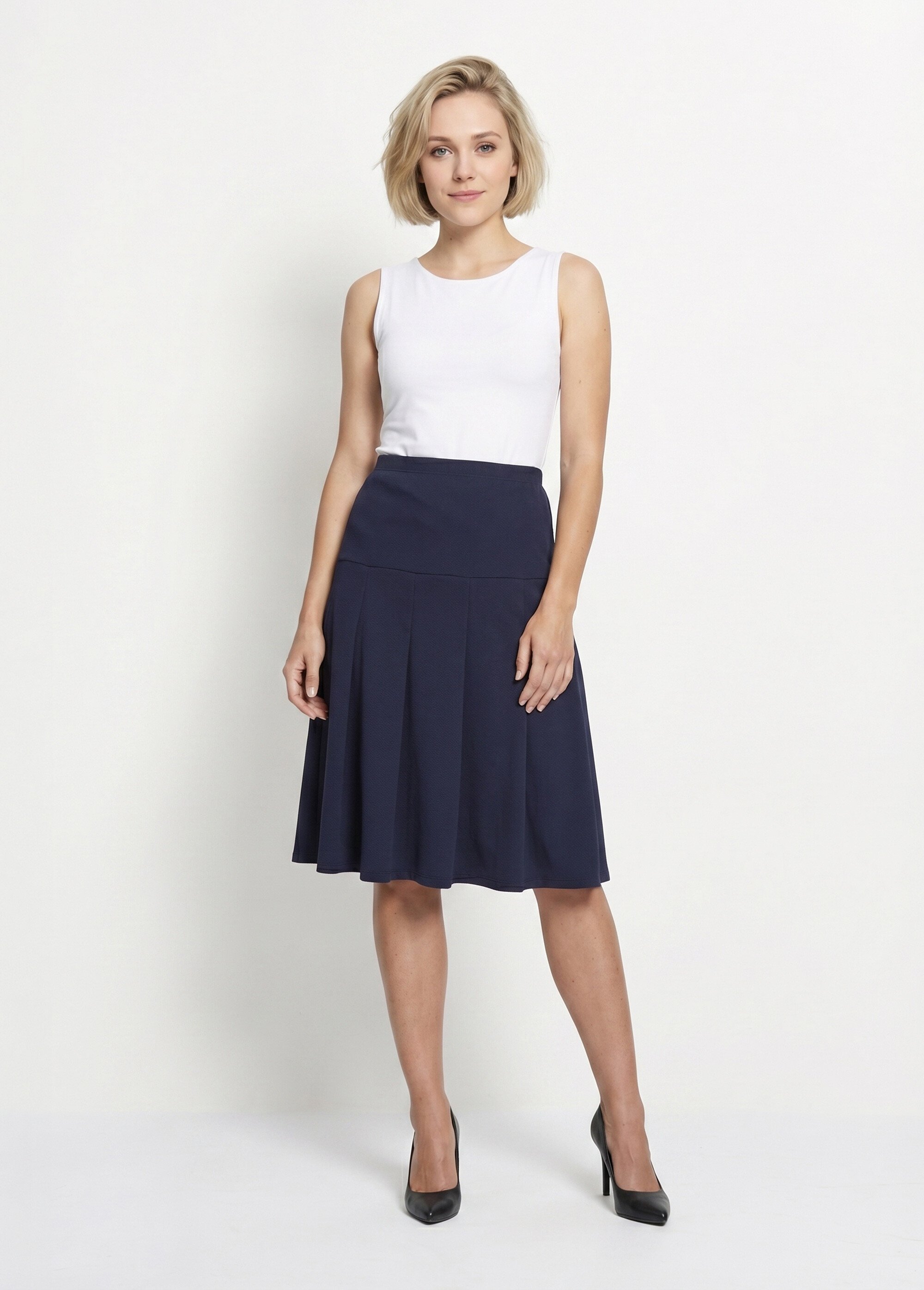 Jupe évasée mi longue unie taille élastiquée Femme Bleu LOUPE SI1