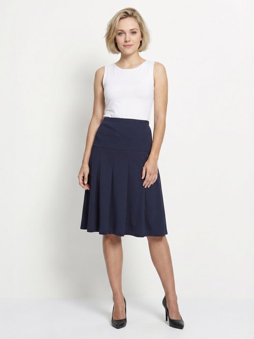 Jupe évasée mi longue unie taille élastiquée Femme Bleu LOUPE SI1