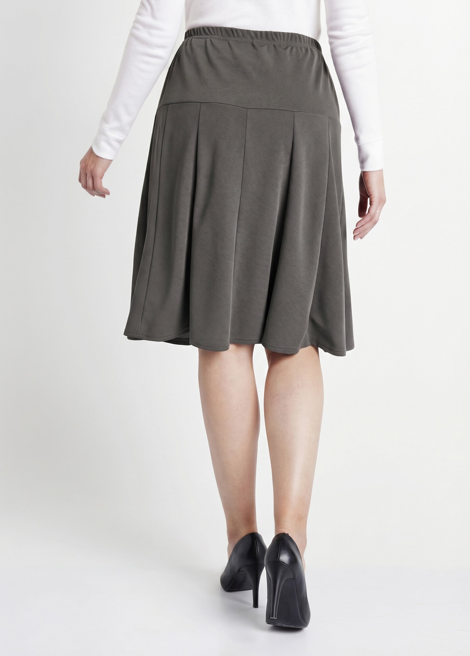 Jupe évasée mi longue unie taille élastiquée