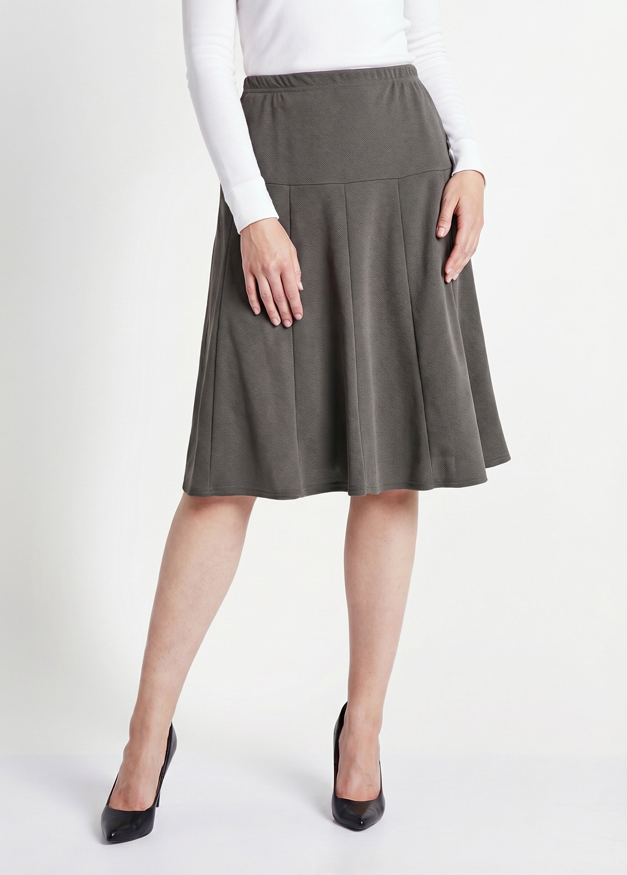 Jupe évasée mi longue unie taille élastiquée Femme Gris LOUPE FA1